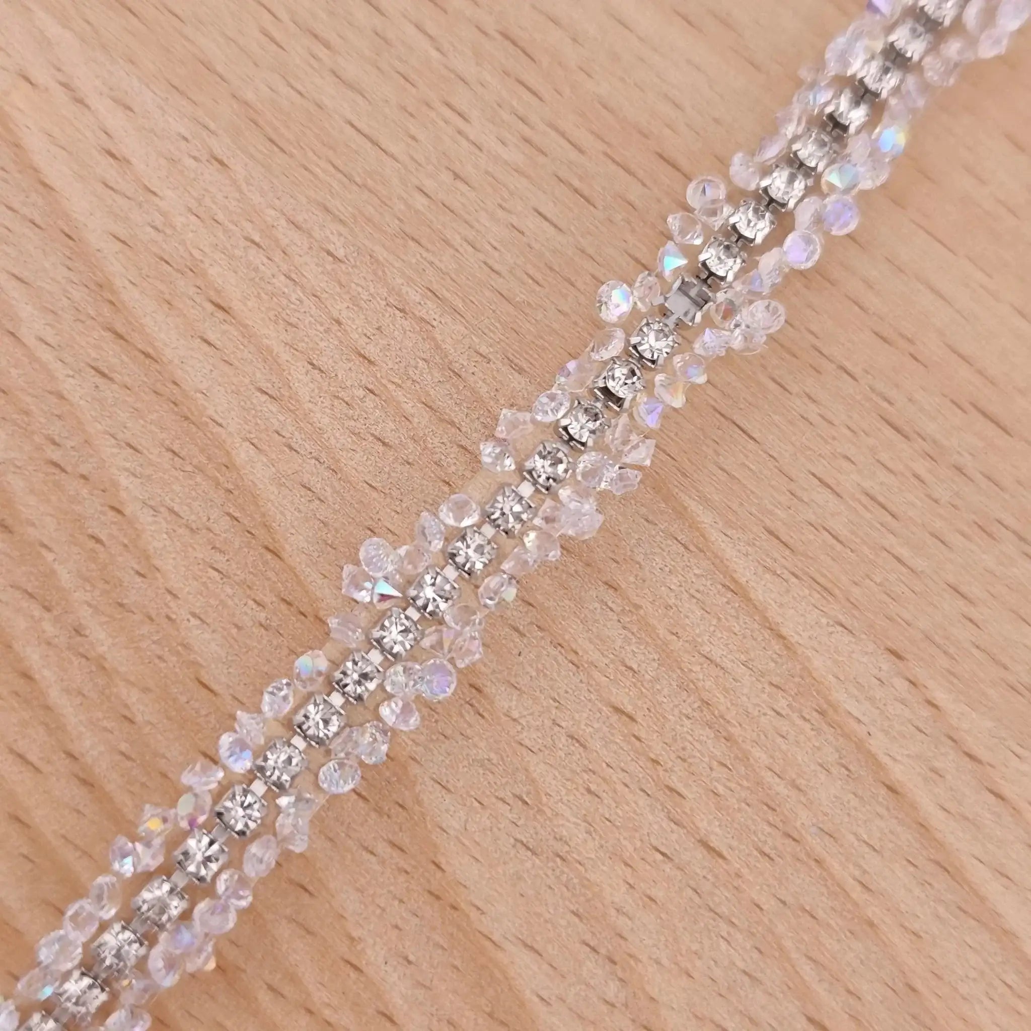 FS2994-9mm Width, Sugar Diamonds Wraps tapes With Silver Chain In Middle Diamonds Tapes for Making Fancy Beads -Zoe DIY Wholesale