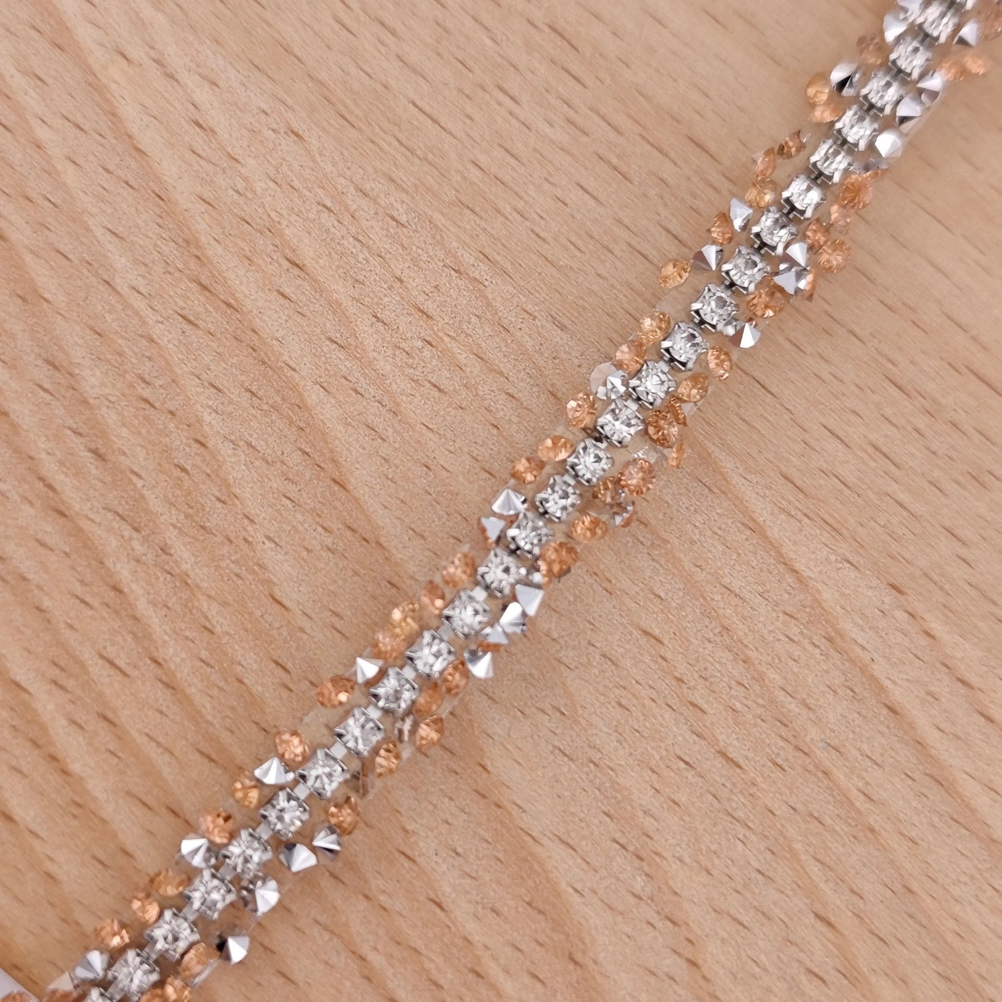 FS2994-9mm Width, Sugar Diamonds Wraps tapes With Silver Chain In Middle Diamonds Tapes for Making Fancy Beads -Zoe DIY Wholesale