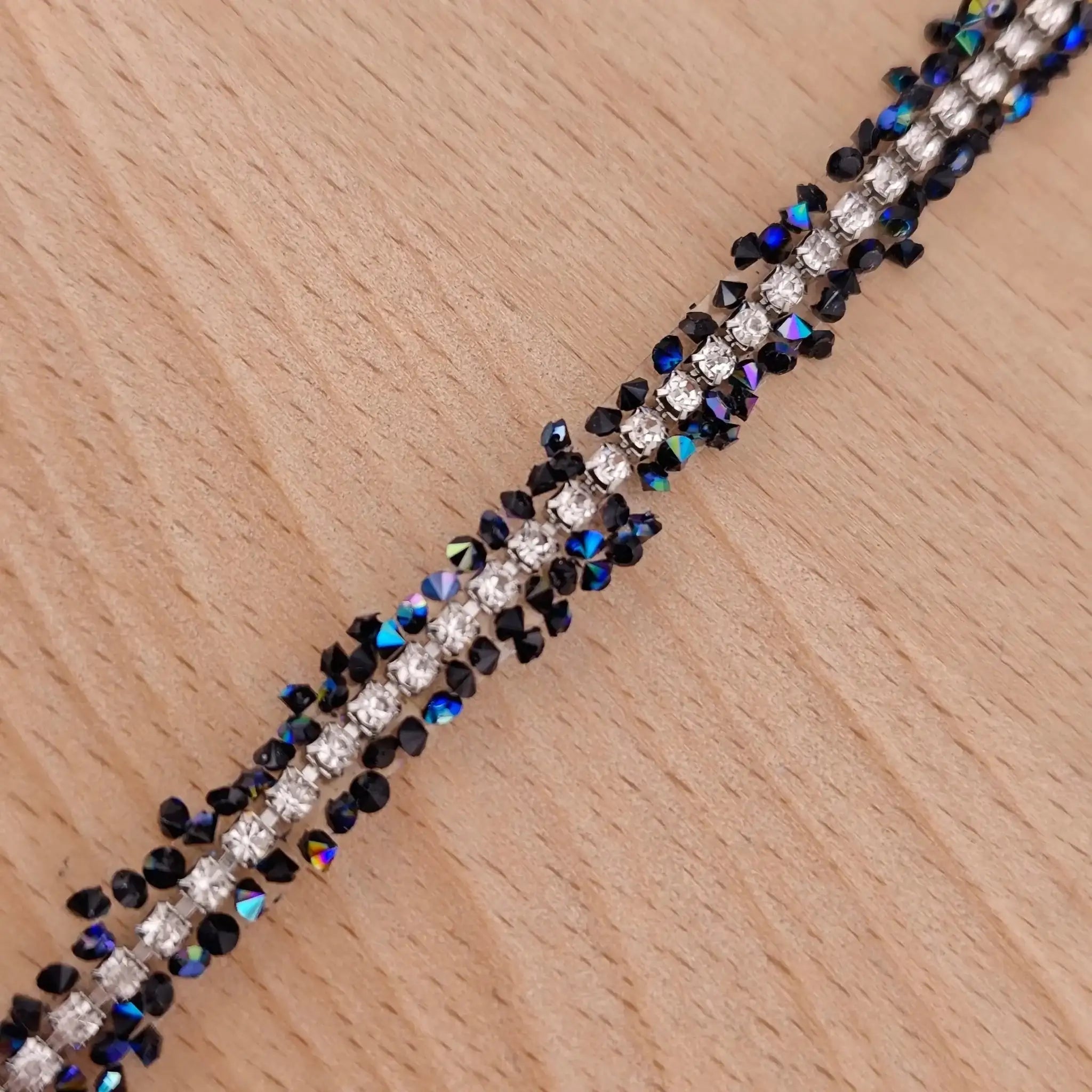 FS2994-9mm Width, Sugar Diamonds Wraps tapes With Silver Chain In Middle Diamonds Tapes for Making Fancy Beads -Zoe DIY Wholesale