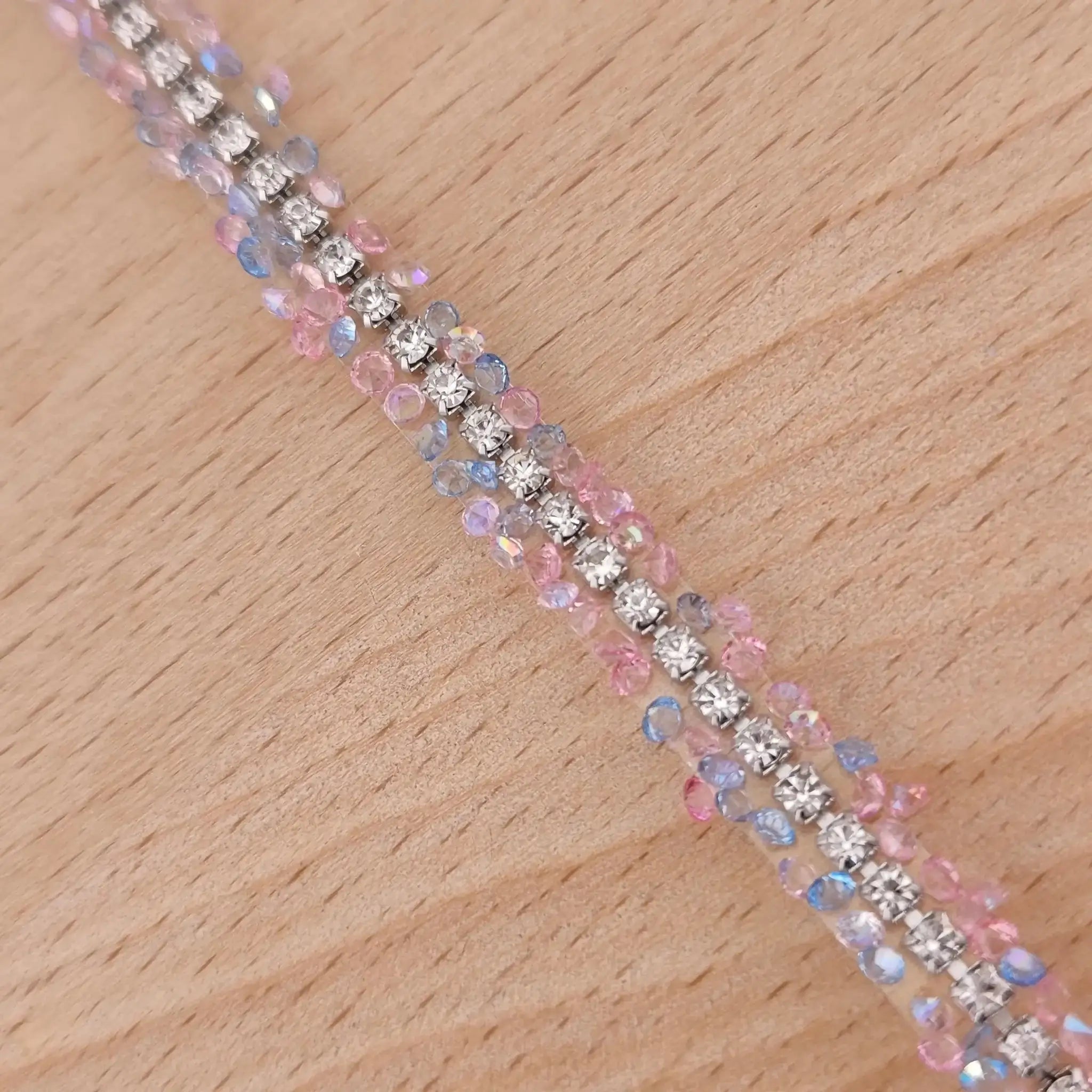 FS2994-9mm Width, Sugar Diamonds Wraps tapes With Silver Chain In Middle Diamonds Tapes for Making Fancy Beads -Zoe DIY Wholesale