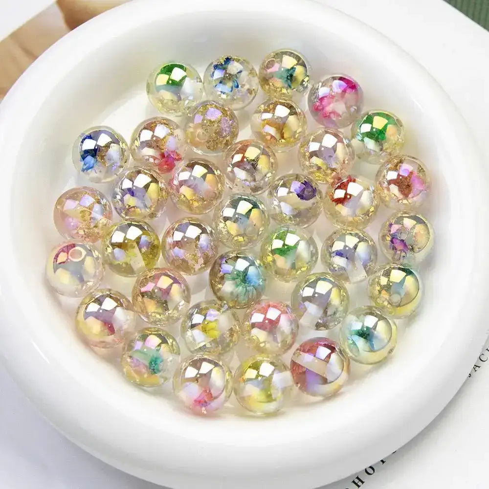 FS3547-16MM UV Round Mixed Color With Dried Flower Gold Foil Inside Resin Beads Fit For Beadable Pens -Zoe DIY Wholesale