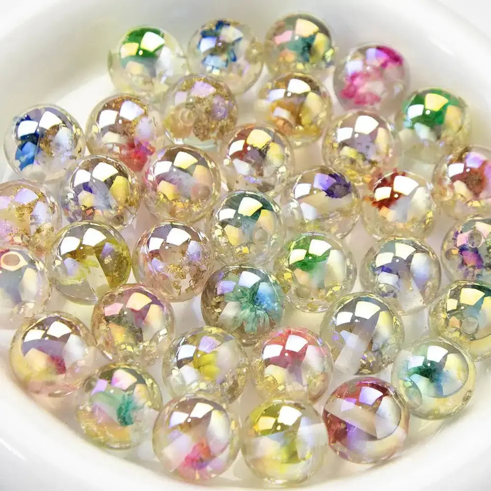 FS3547-16MM UV Round Mixed Color With Dried Flower Gold Foil Inside Resin Beads Fit For Beadable Pens -Zoe DIY Wholesale
