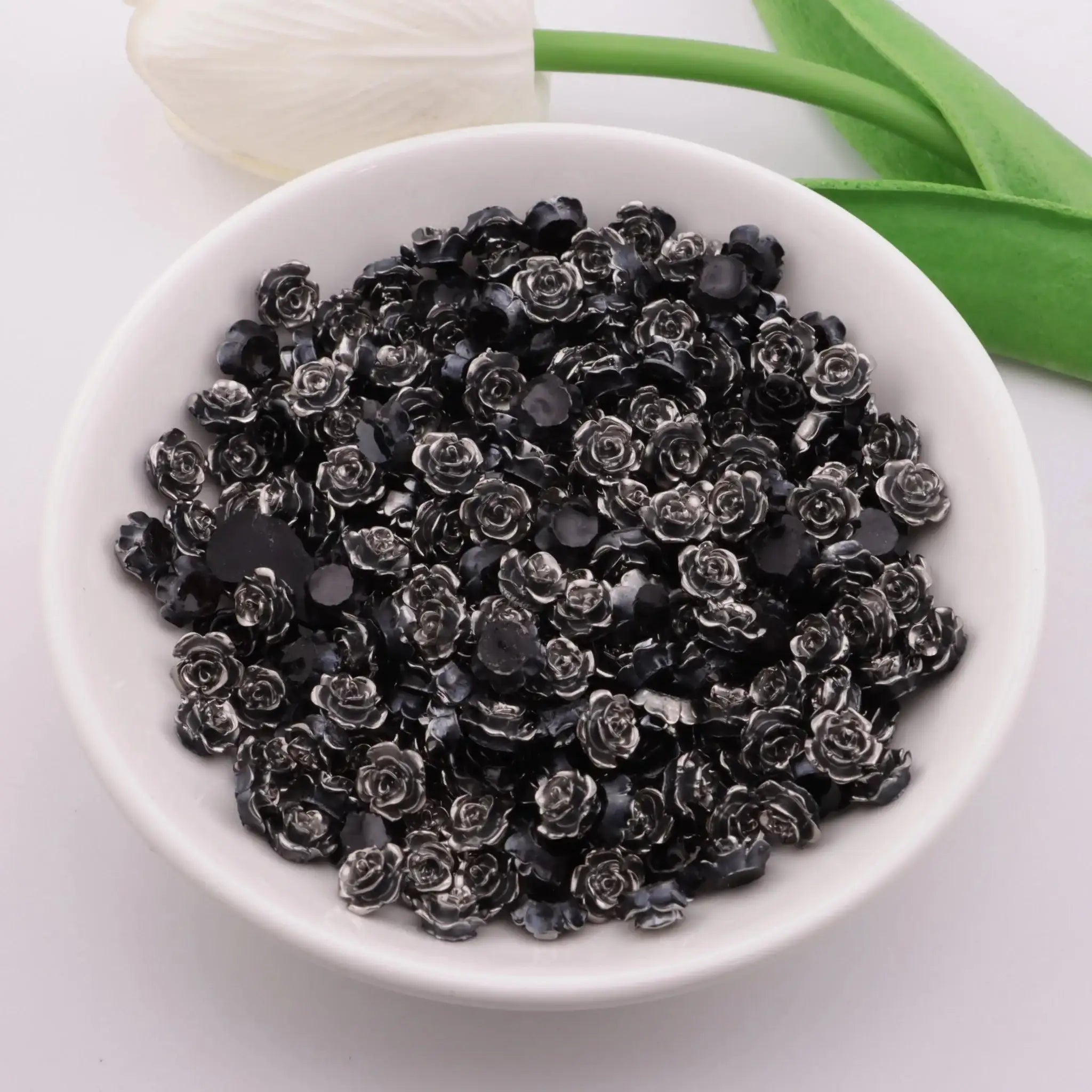 FS3660-8mm Silver Black Rose Flower Charms Silver Black Rose Flower -Zoe DIY Wholesale