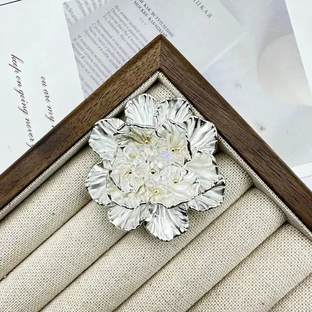 FS3779-47mm Two-Layer UV Silver Crystal Flower Charms Two-Layer Crystal Flowers For DIY Projects -Zoe DIY Wholesale