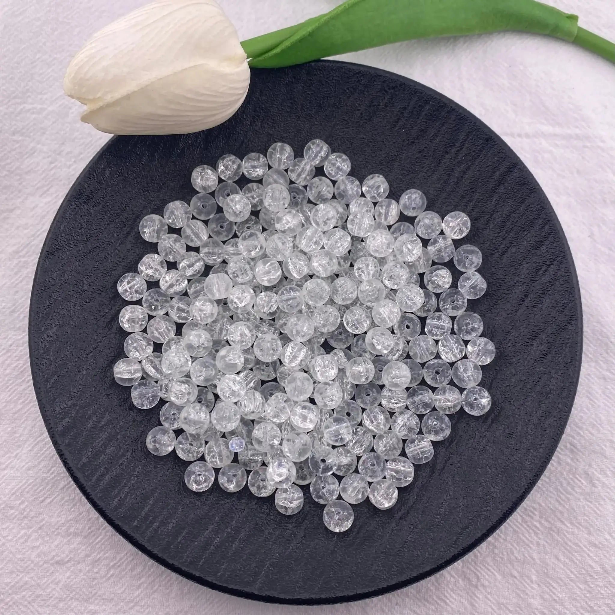 FS3835-8mm White Crackle Glasses Beads For Jewelry Making DIY Supplies For Bracelets Necklace -Zoe DIY Wholesale