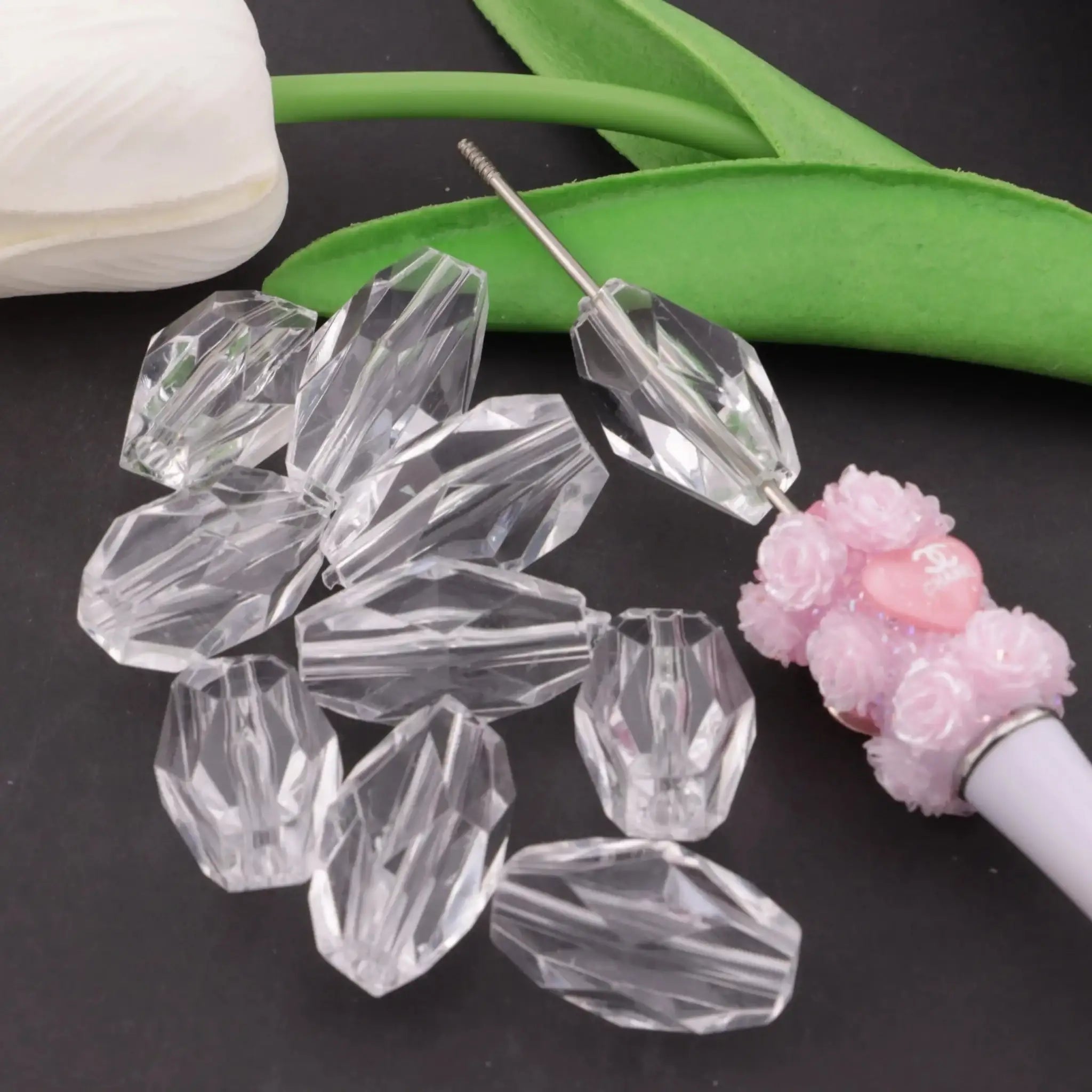 FS3898-27mm Clear Based Beads Fit Pens - Transparent Oval Beads With Angular Bottom, Pen-Compatible -Zoe DIY Wholesale
