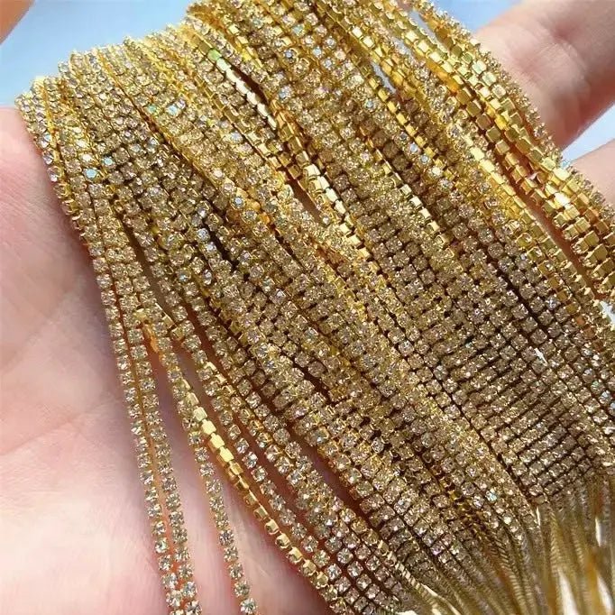 FS4067-2MM Crystal Rhinestone Close Chain Trim for Sewing Crocs Shoes Clothes Cups, SS6 Claw Rhinestone Chain for Craft Jewelry Wedding Bouquet DIY Decoration -Zoe DIY Wholesale