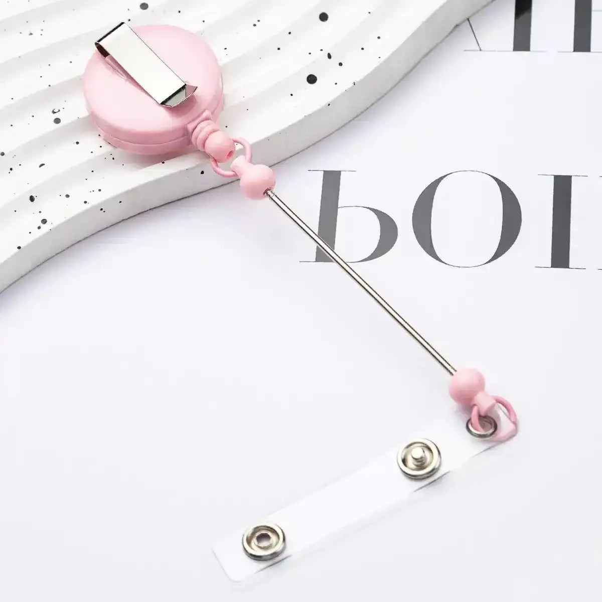 FS4244-Beaded Retractable Back Badge Holder Reels -Zoe DIY Wholesale