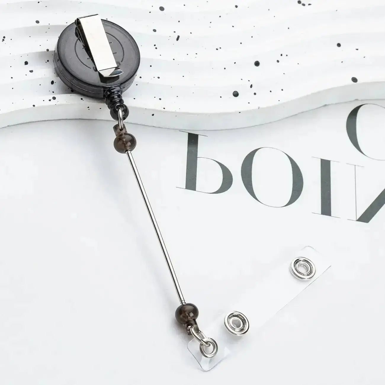 FS4244-Beaded Retractable Back Badge Holder Reels -Zoe DIY Wholesale