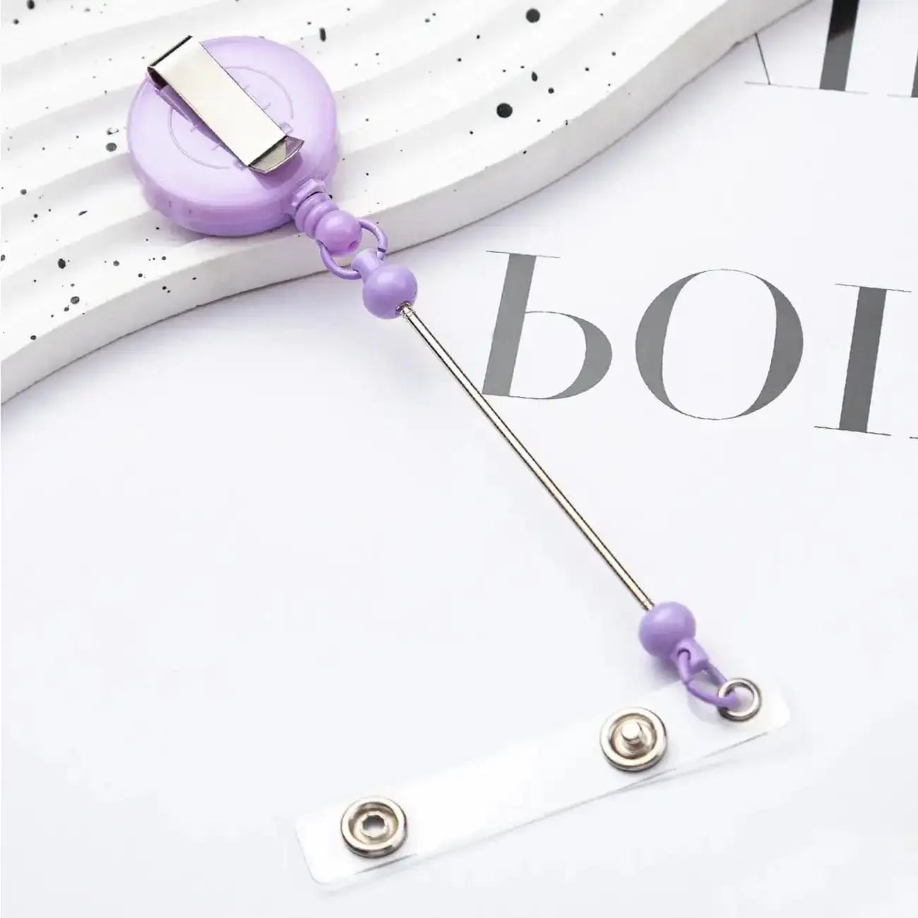 FS4244-Beaded Retractable Back Badge Holder Reels -Zoe DIY Wholesale