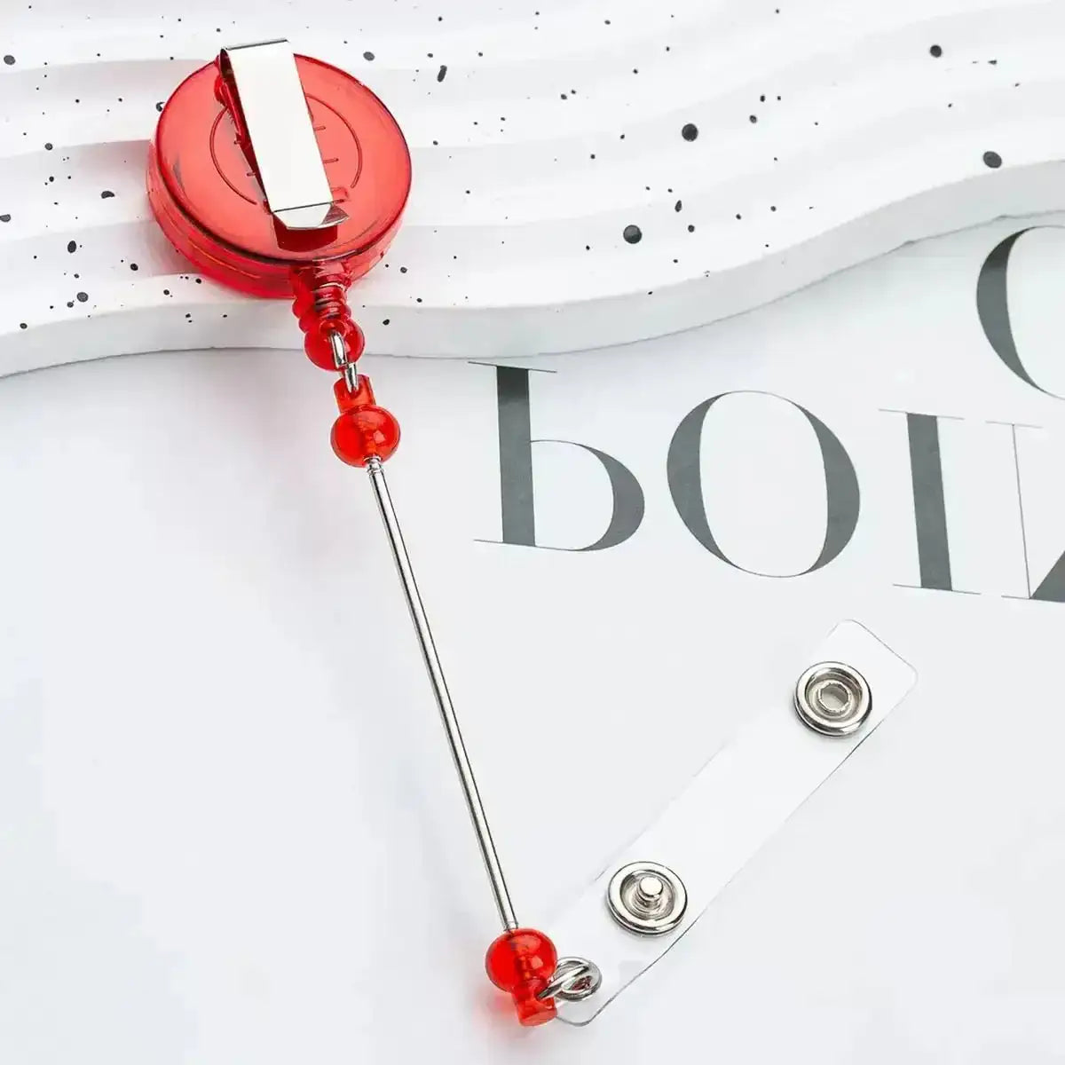 FS4244-Beaded Retractable Back Badge Holder Reels -Zoe DIY Wholesale