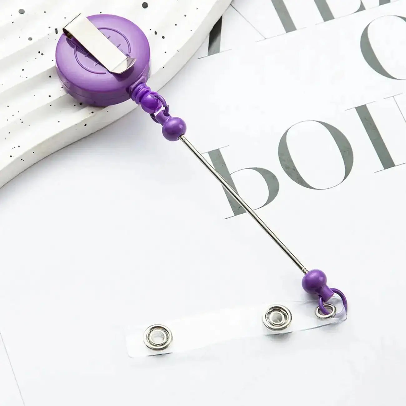 FS4244-Beaded Retractable Back Badge Holder Reels -Zoe DIY Wholesale
