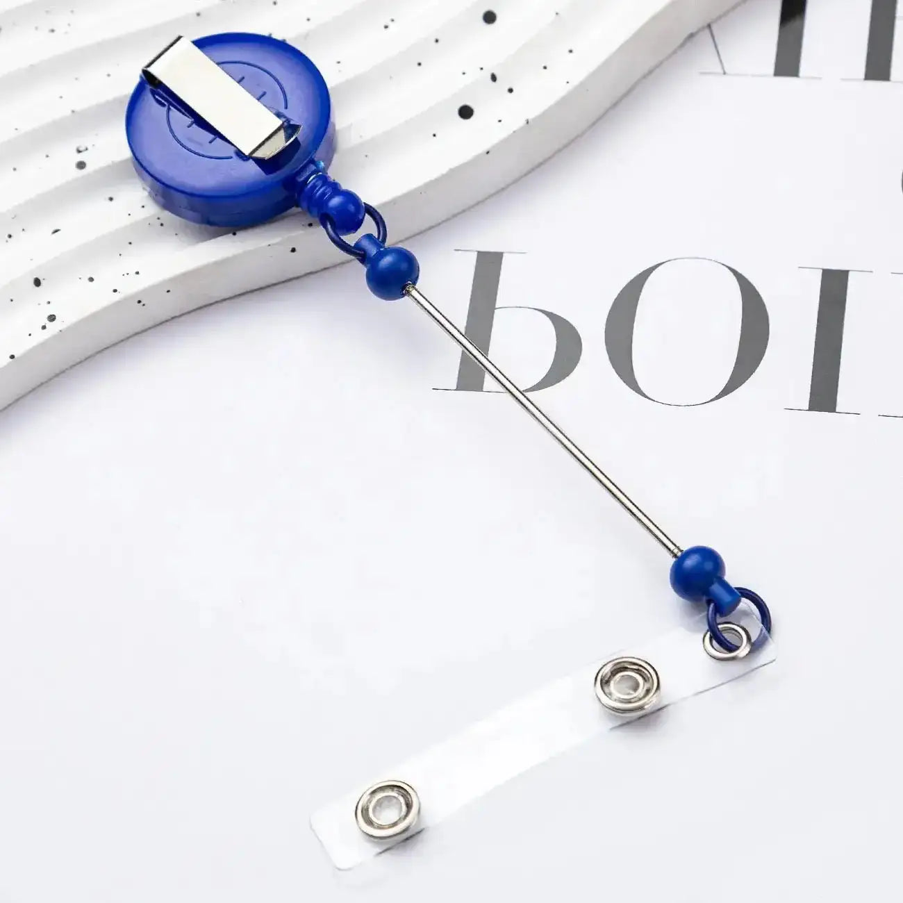 FS4244-Beaded Retractable Back Badge Holder Reels -Zoe DIY Wholesale