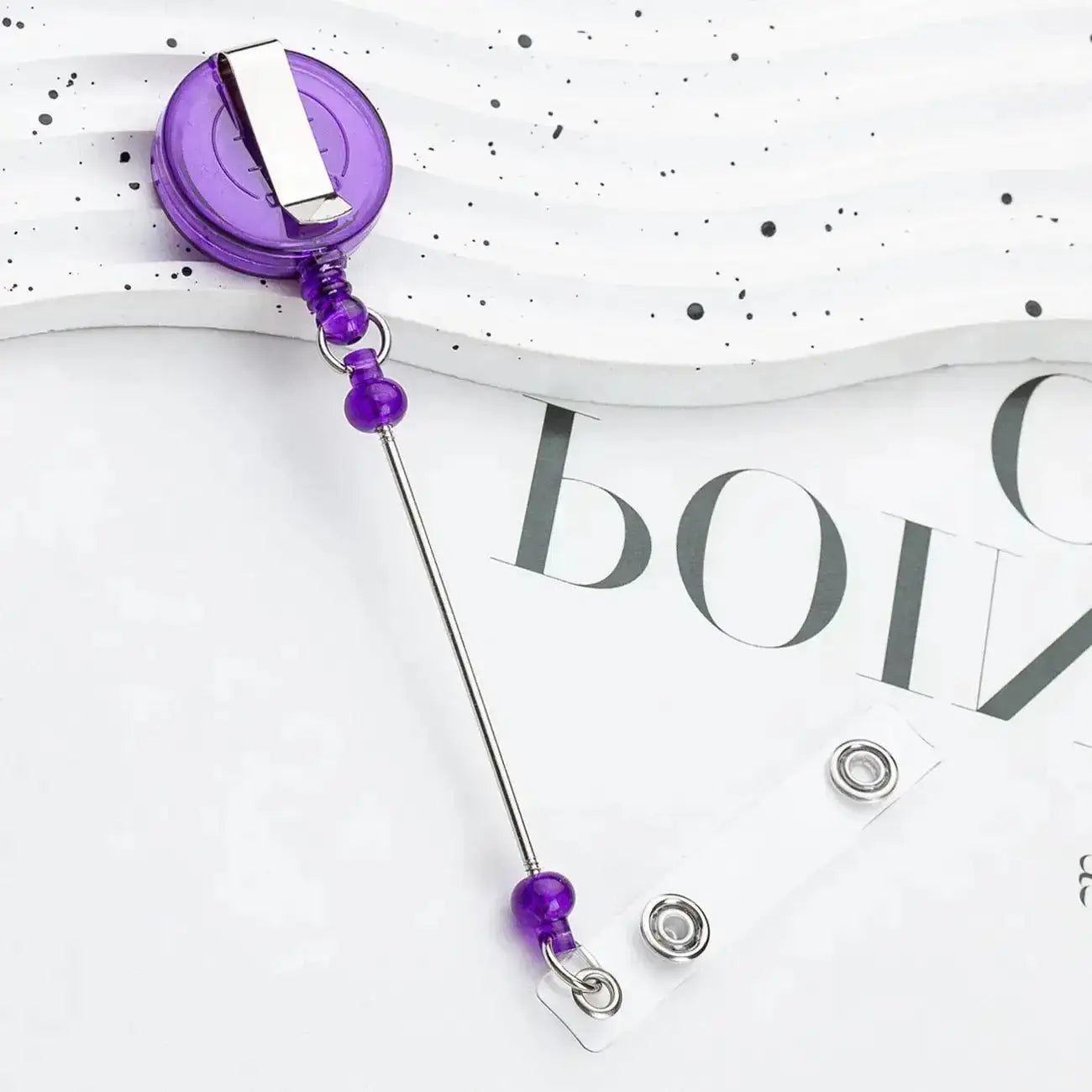 FS4244-Beaded Retractable Back Badge Holder Reels -Zoe DIY Wholesale