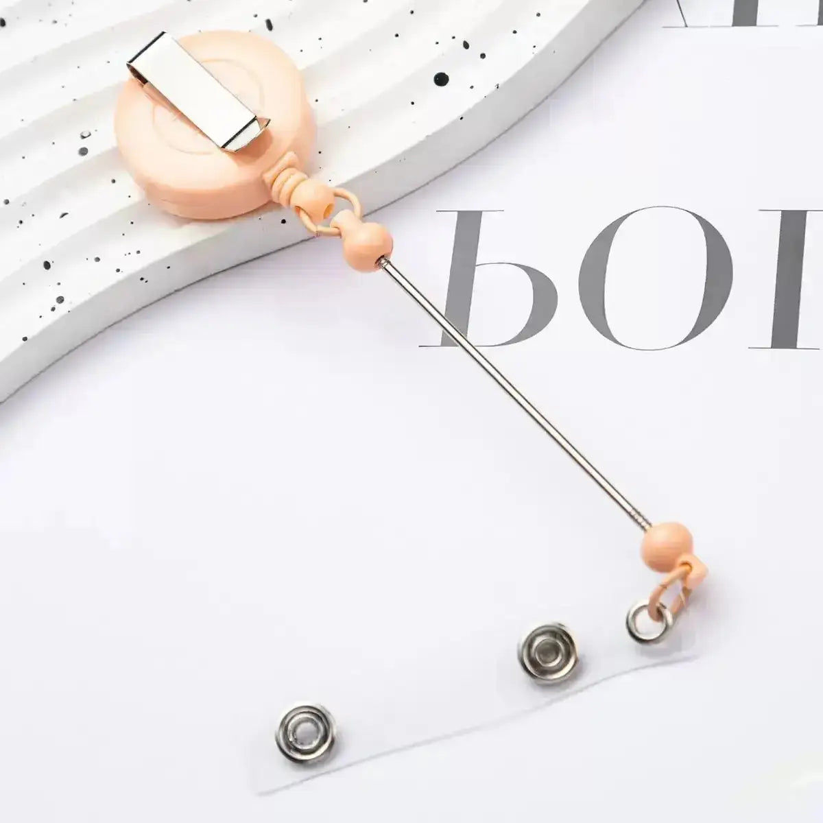 FS4244-Beaded Retractable Back Badge Holder Reels -Zoe DIY Wholesale