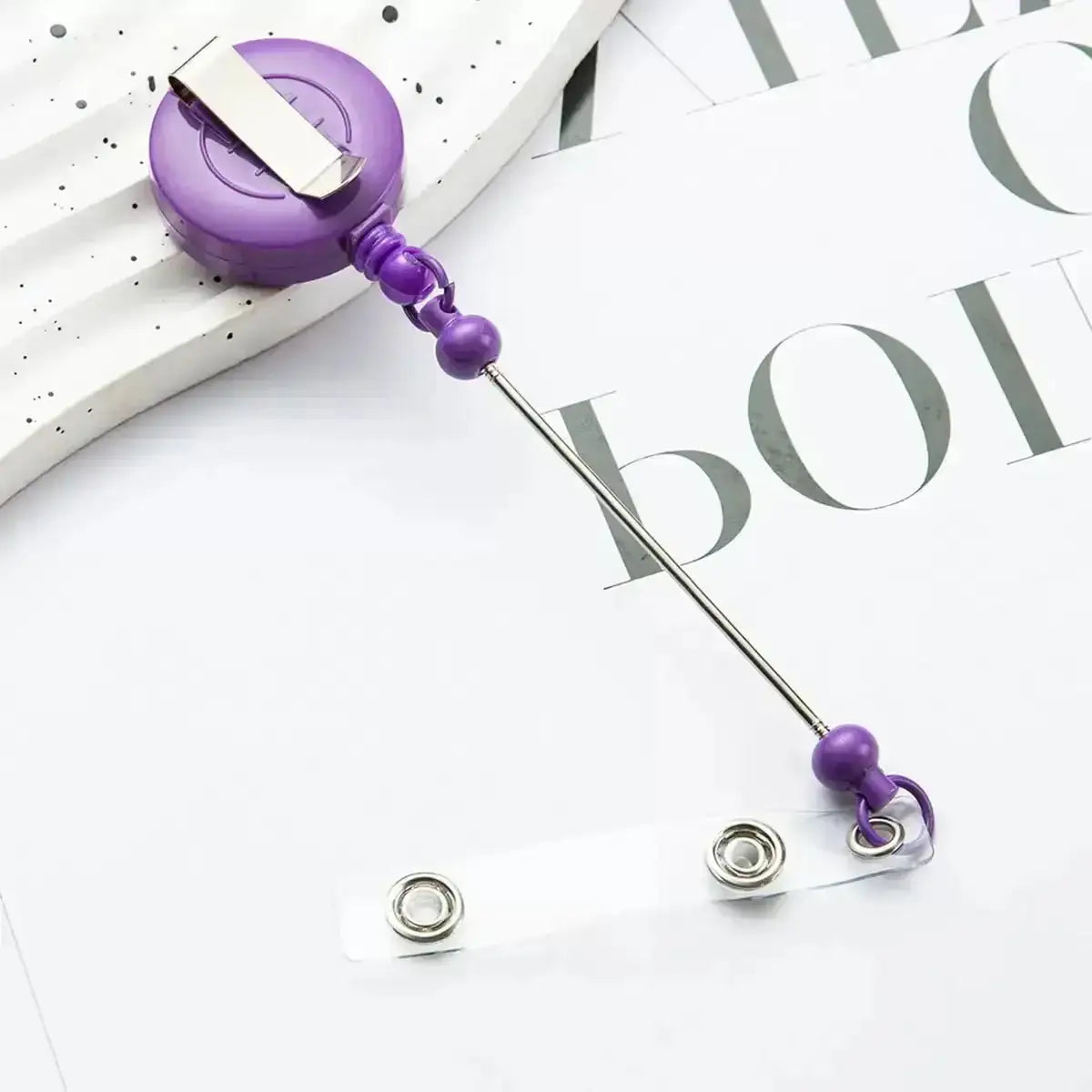 FS4244-Beaded Retractable Back Badge Holder Reels -Zoe DIY Wholesale