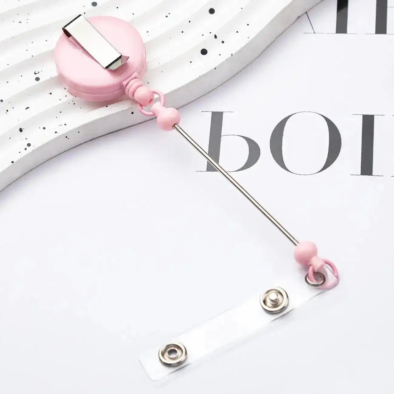 FS4244-Beaded Retractable Back Badge Holder Reels -Zoe DIY Wholesale