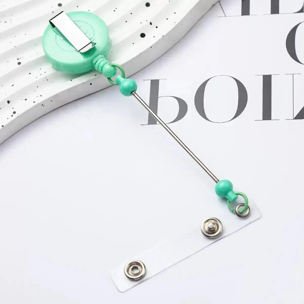 FS4244-Beaded Retractable Back Badge Holder Reels -Zoe DIY Wholesale