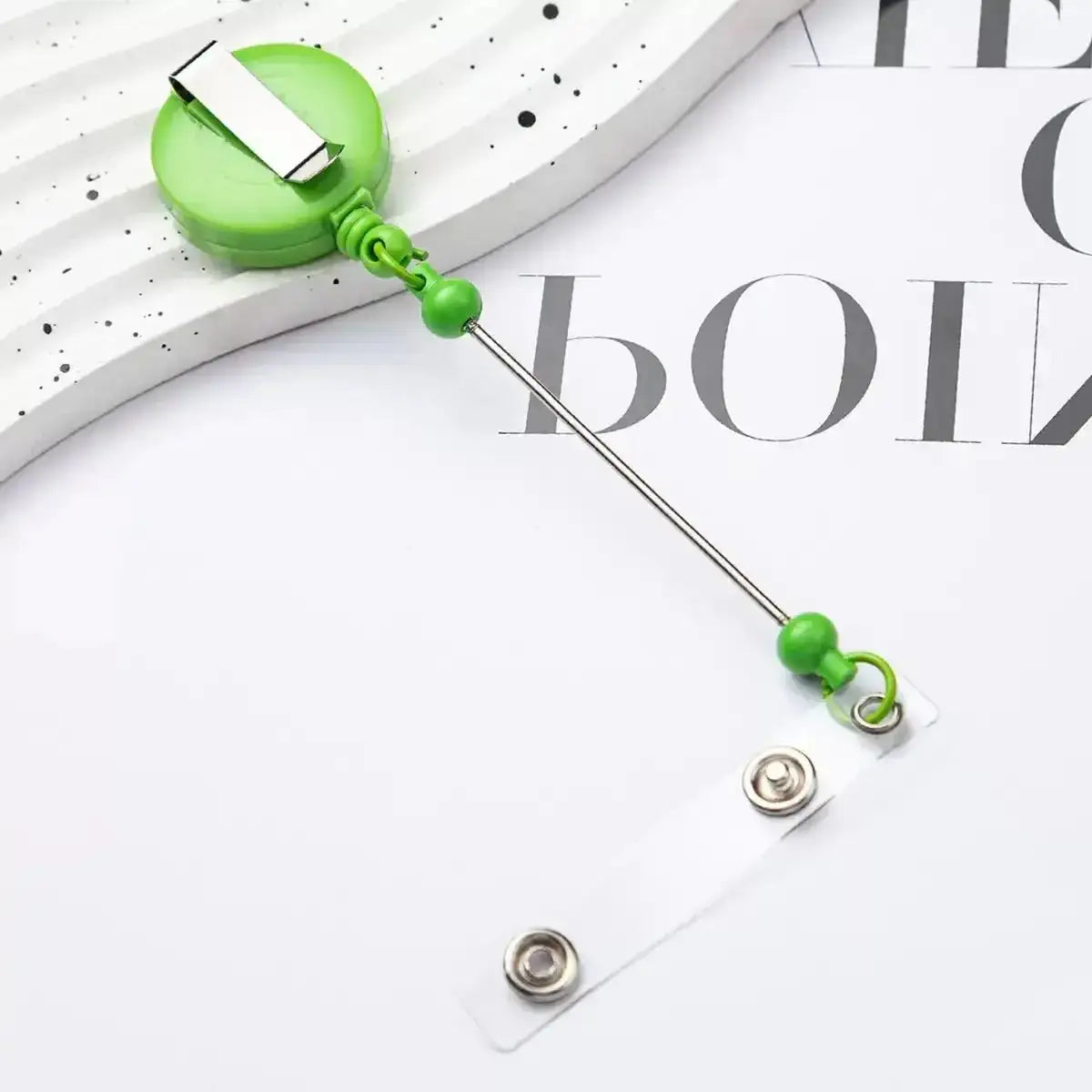 FS4244-Beaded Retractable Back Badge Holder Reels -Zoe DIY Wholesale