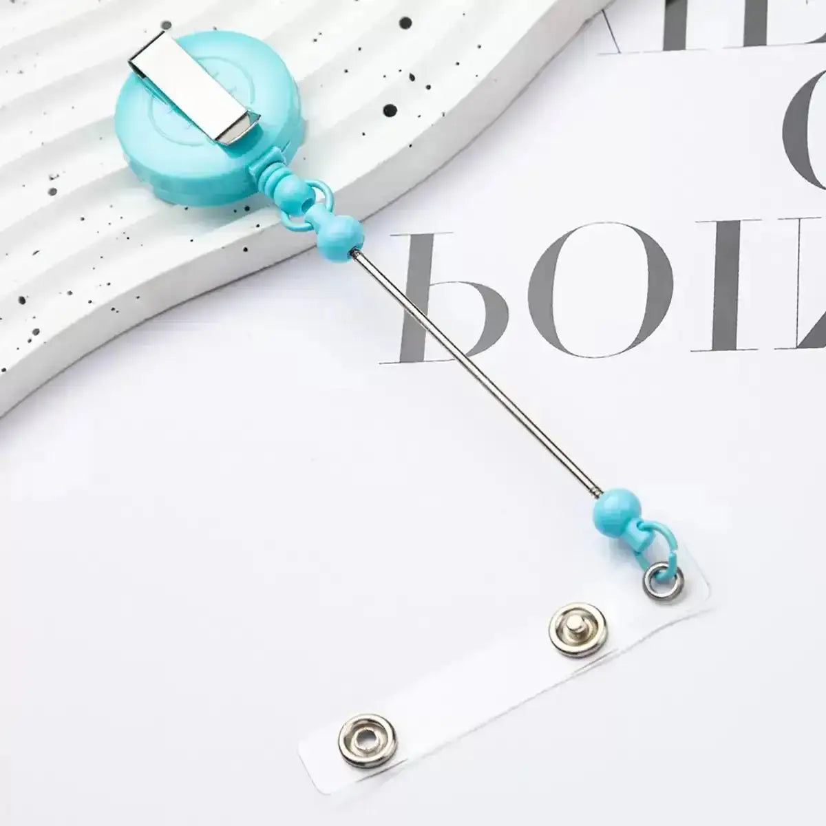 FS4244-Beaded Retractable Back Badge Holder Reels -Zoe DIY Wholesale