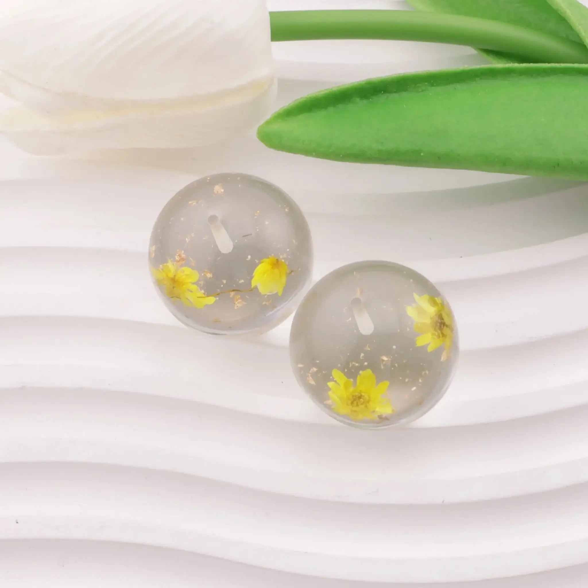 FS4294-25mm Gold Foil Dried Flower Half-Hole (Can Be Used As A Pendant) -Zoe DIY Wholesale
