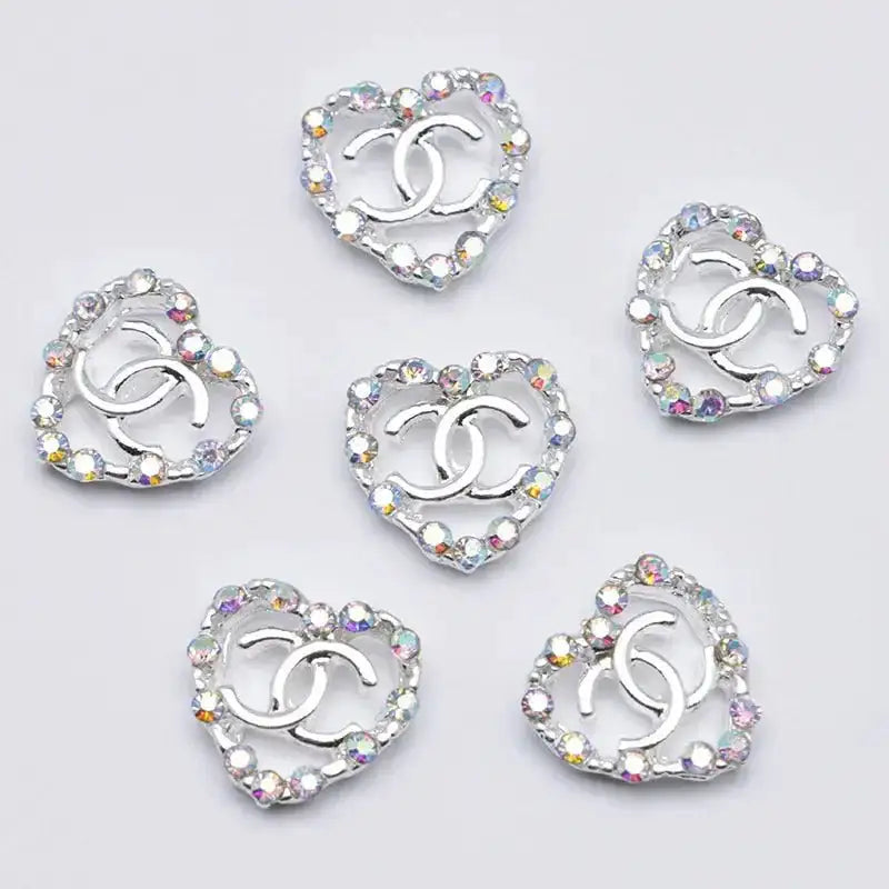 FS4549-11×11mm AB Rhinestone Heart C Alloy Nail Stickers For Keychain Jewelry Making -Zoe DIY Wholesale