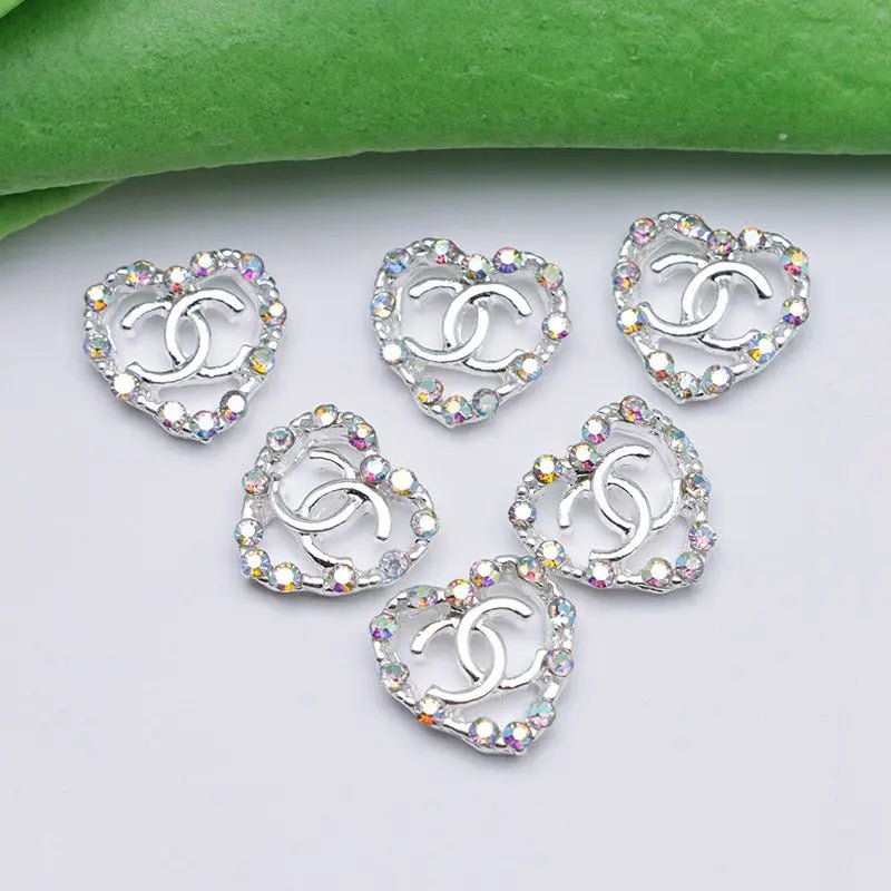 FS4549-11×11mm AB Rhinestone Heart C Alloy Nail Stickers For Keychain Jewelry Making -Zoe DIY Wholesale
