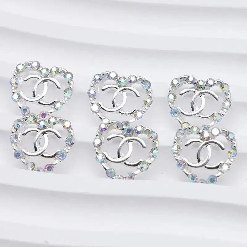 FS4549-11×11mm AB Rhinestone Heart C Alloy Nail Stickers For Keychain Jewelry Making -Zoe DIY Wholesale