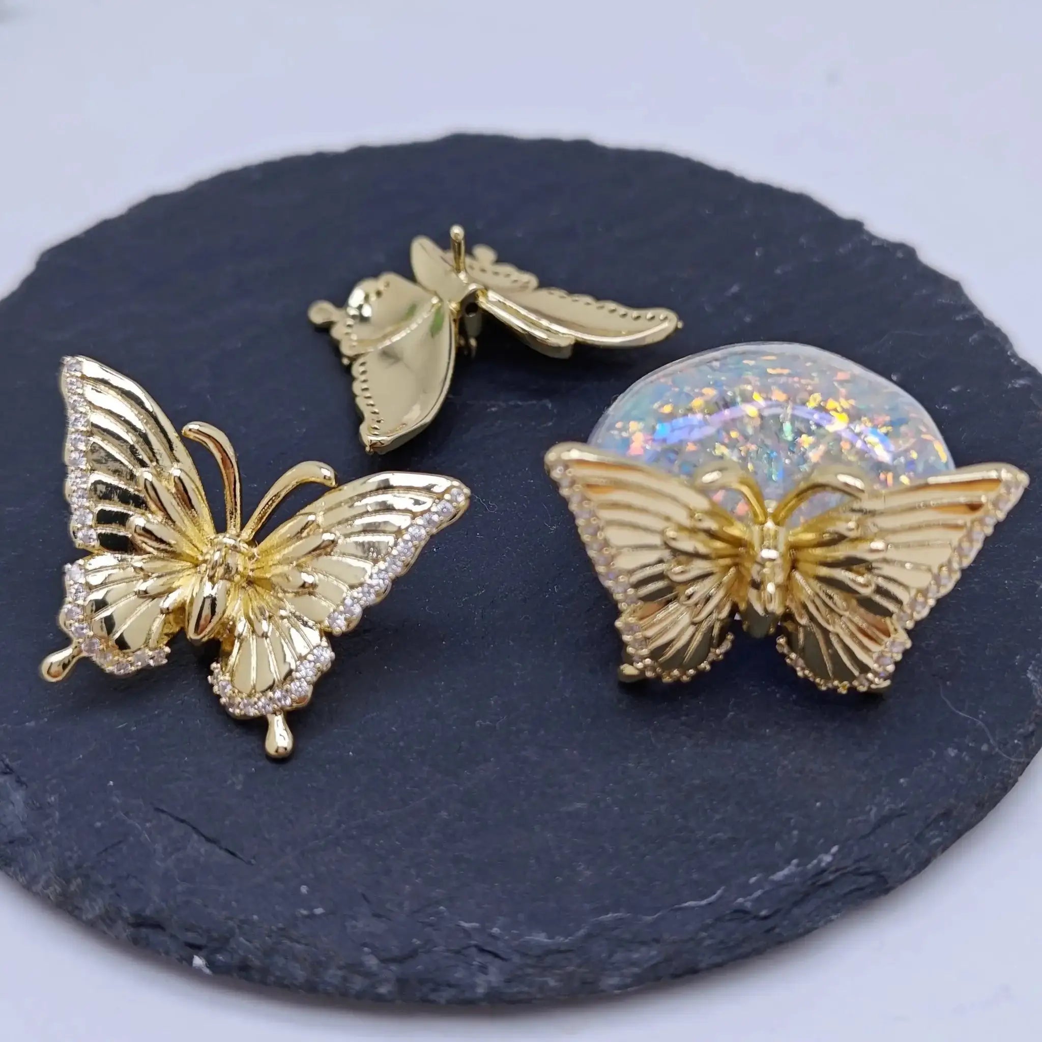 FS4697-Diamonds Gold Butterfly Pin with Pendent Hole -Zoe DIY Wholesale