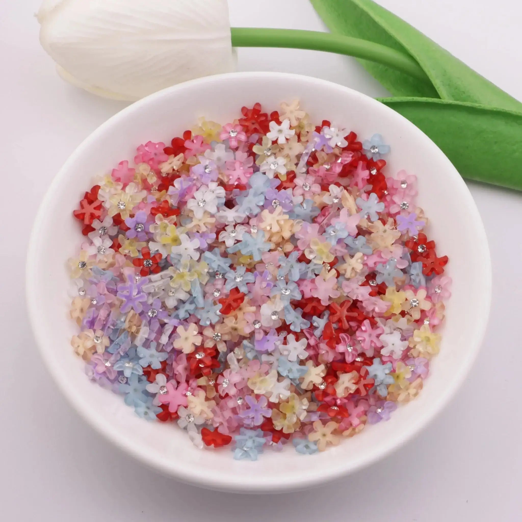 FS5707-6.5mm 5-Petal Flower Charms With Diamonds -Zoe DIY Wholesale
