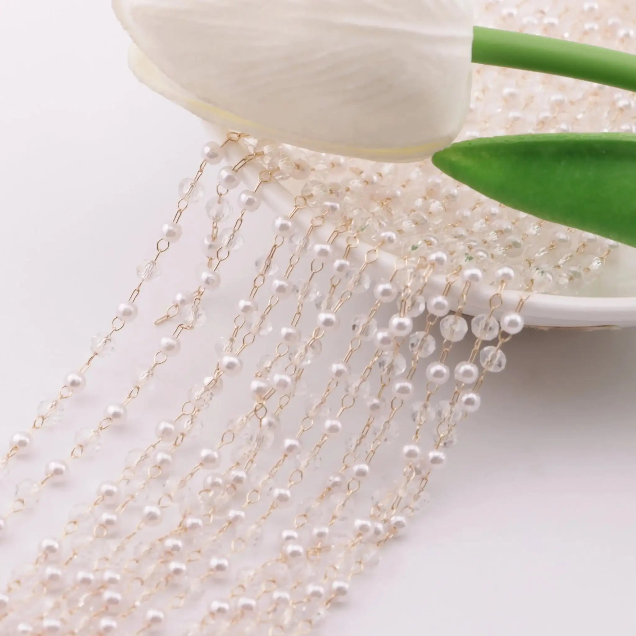 FS6147-3mm Pearl + Crystal Chain For DIY Projects -Zoe DIY Wholesale