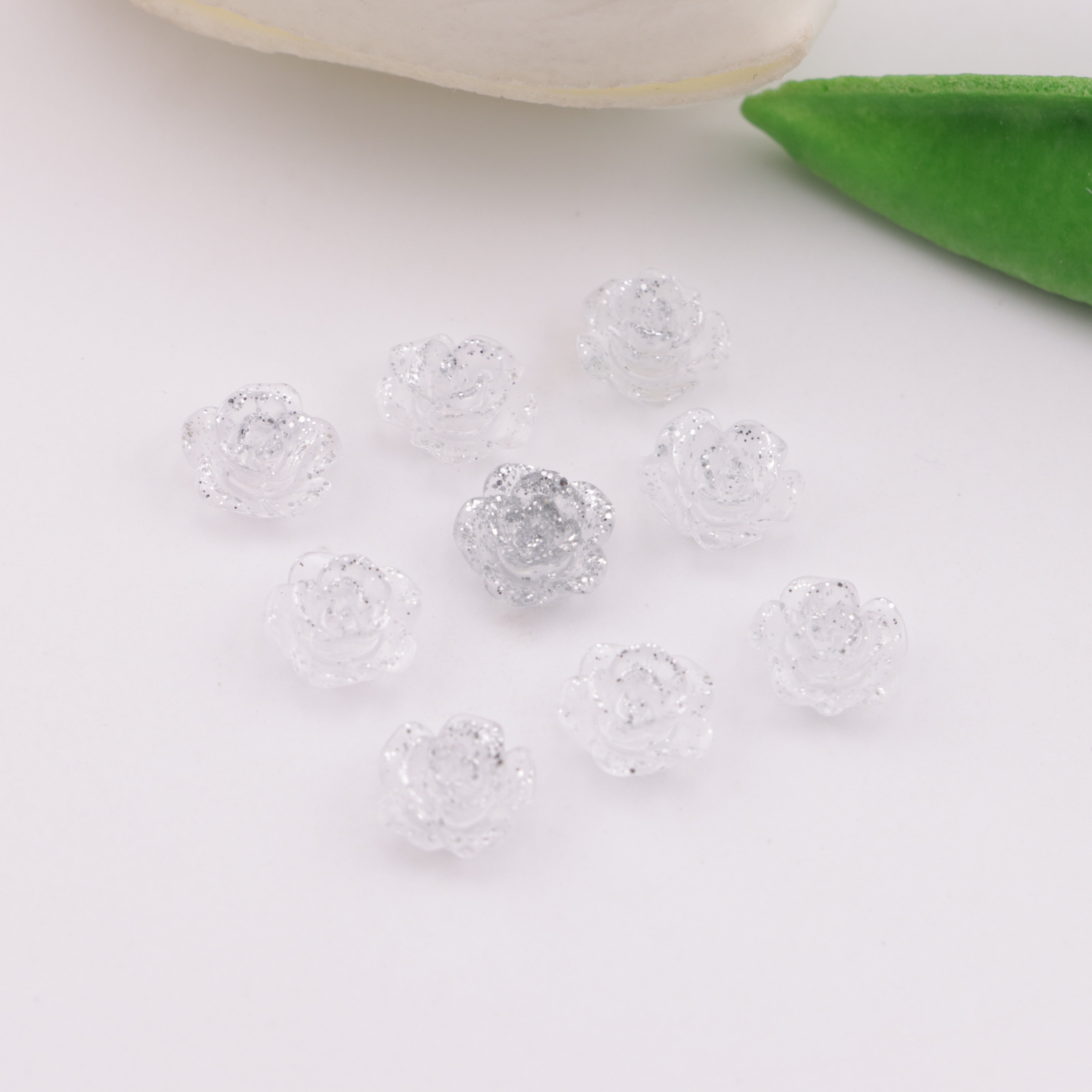FS6173- 8mm Rose Charms Glitter Translucent Rose Patches Zoe's DIY Shop