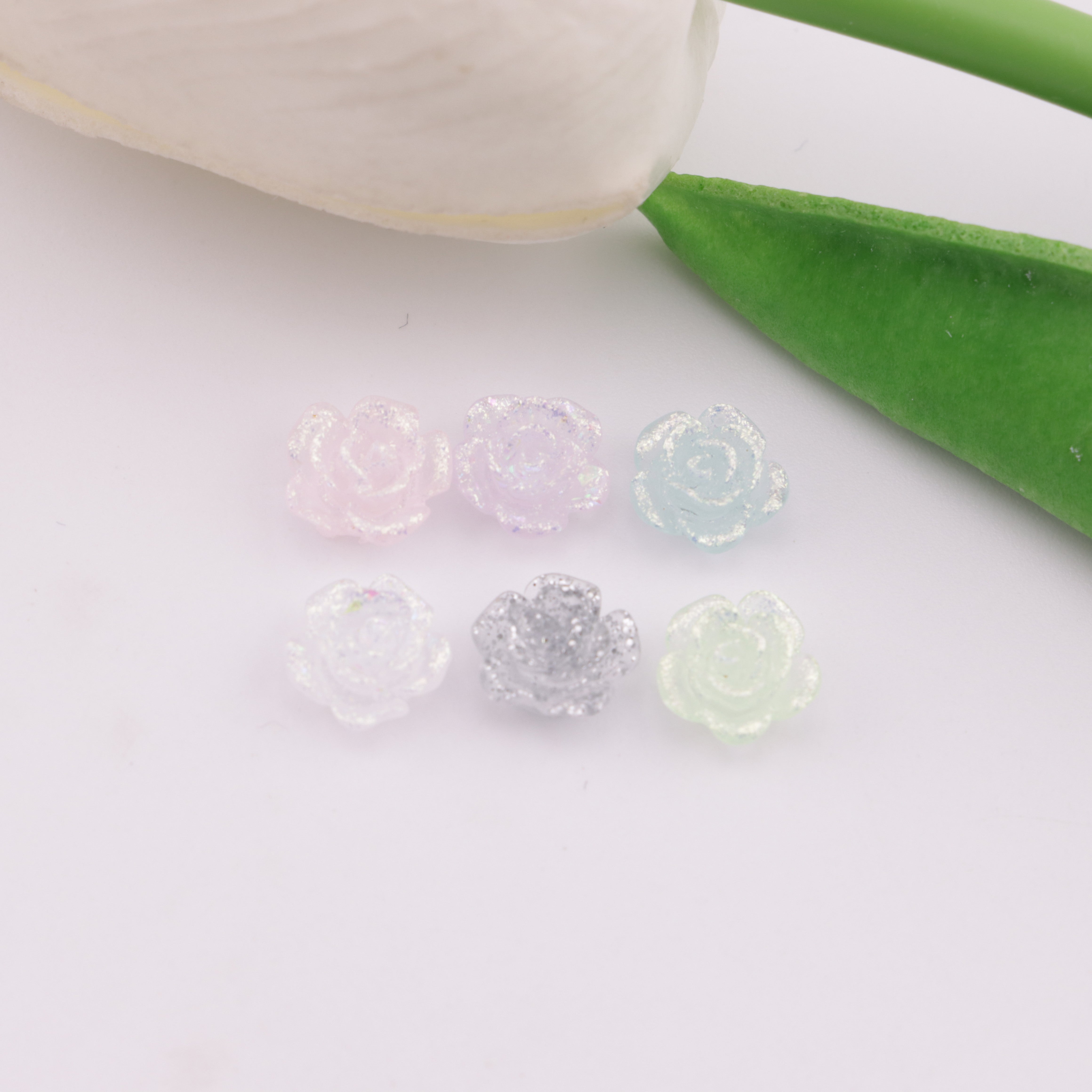 FS6173- 8mm Rose Charms Glitter Translucent Rose Patches Zoe's DIY Shop
