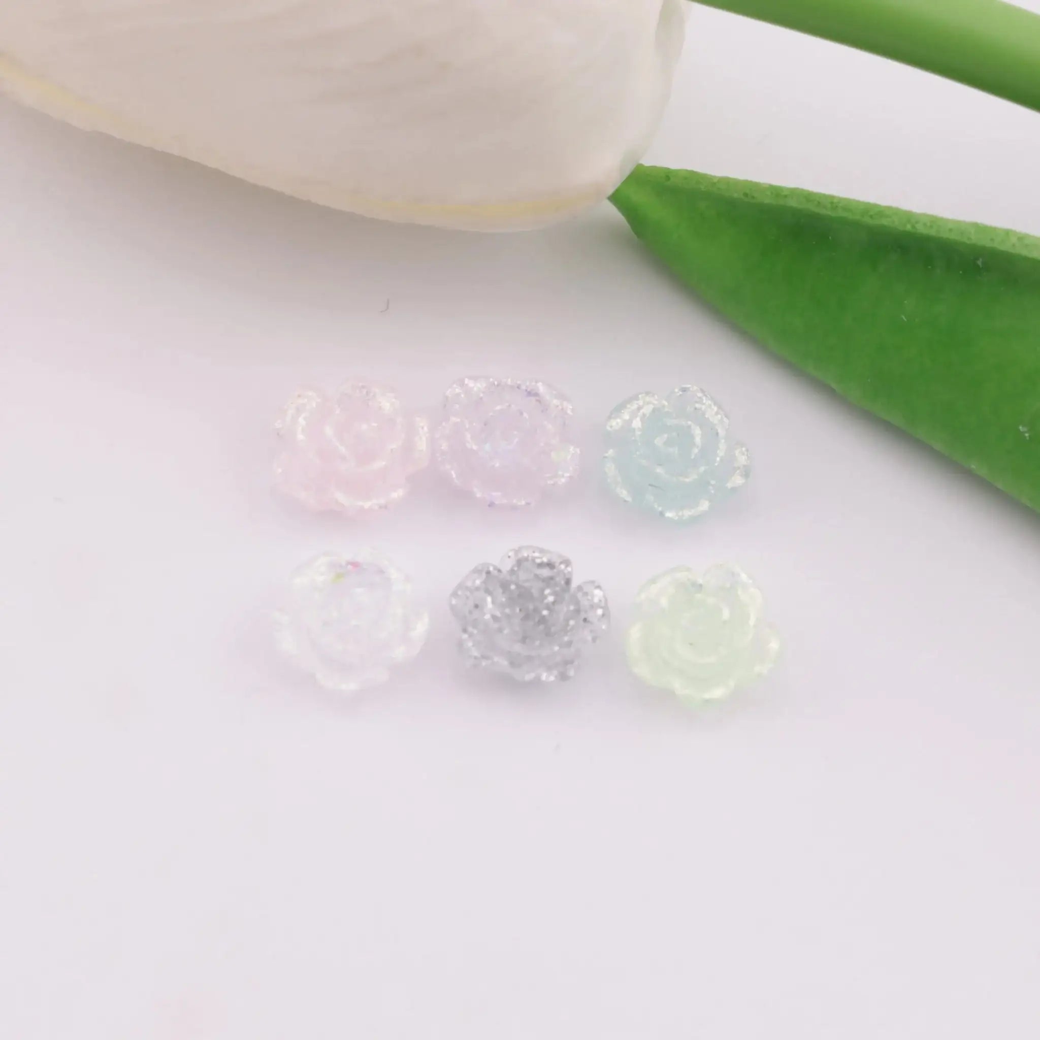 FS6173-8mm Rose Charms Glitter Translucent Rose Patches -Zoe DIY Wholesale