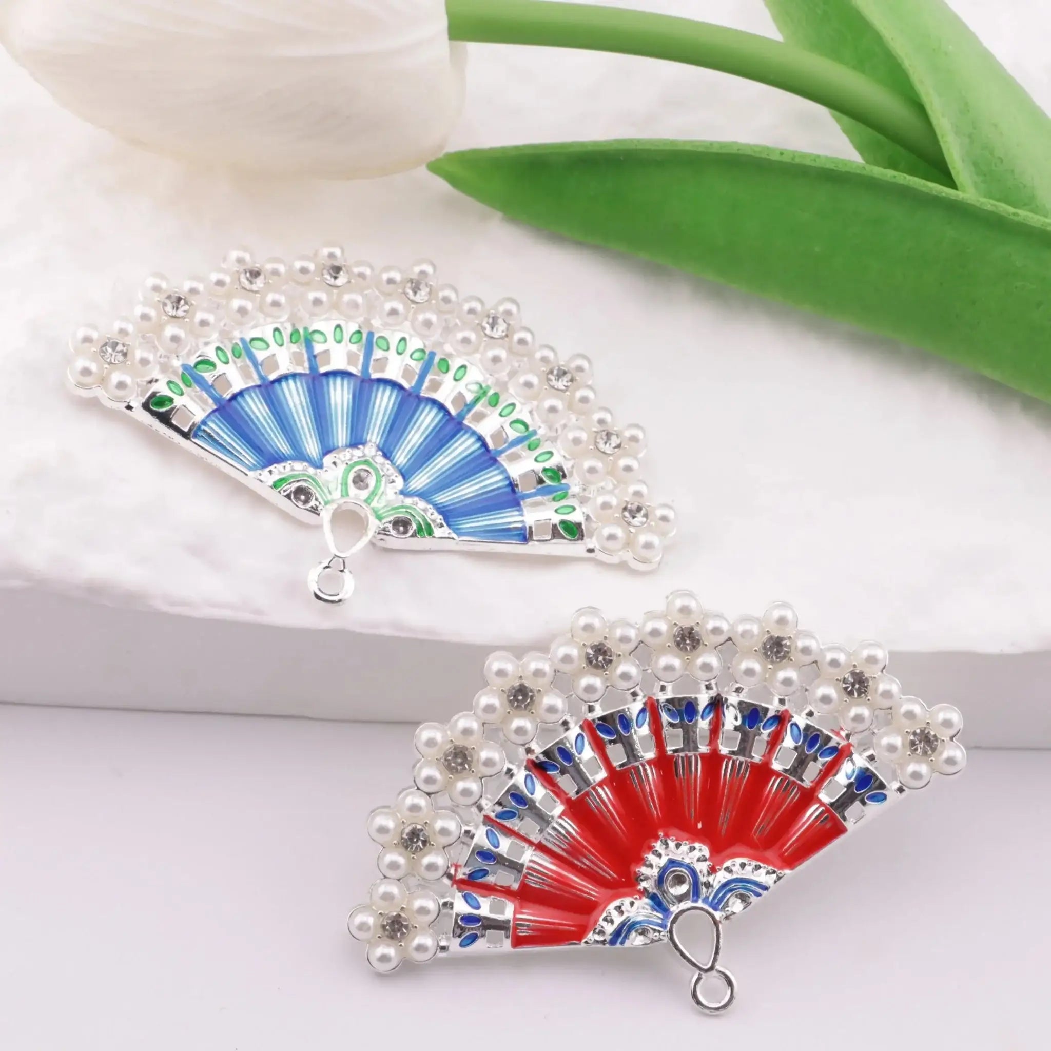 FS6192-64×41mm Fan Metal Charms Painted Colorful Fan Metal Patches -Zoe DIY Wholesale