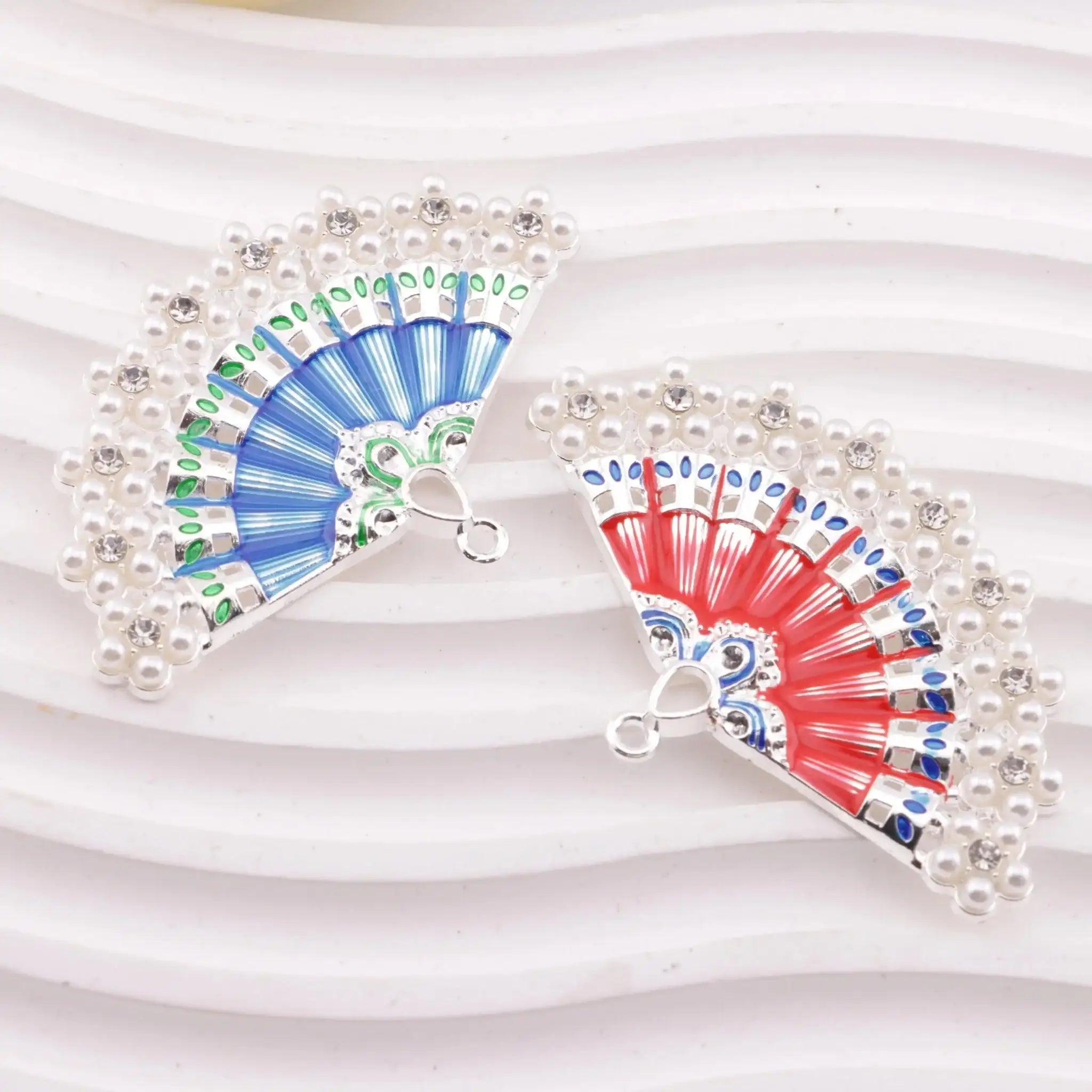 FS6192-64×41mm Fan Metal Charms Painted Colorful Fan Metal Patches -Zoe DIY Wholesale