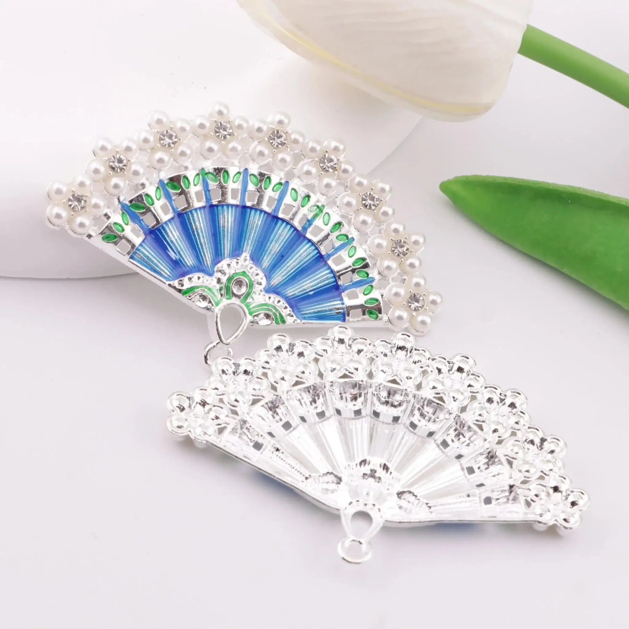 FS6192-64×41mm Fan Metal Charms Painted Colorful Fan Metal Patches -Zoe DIY Wholesale