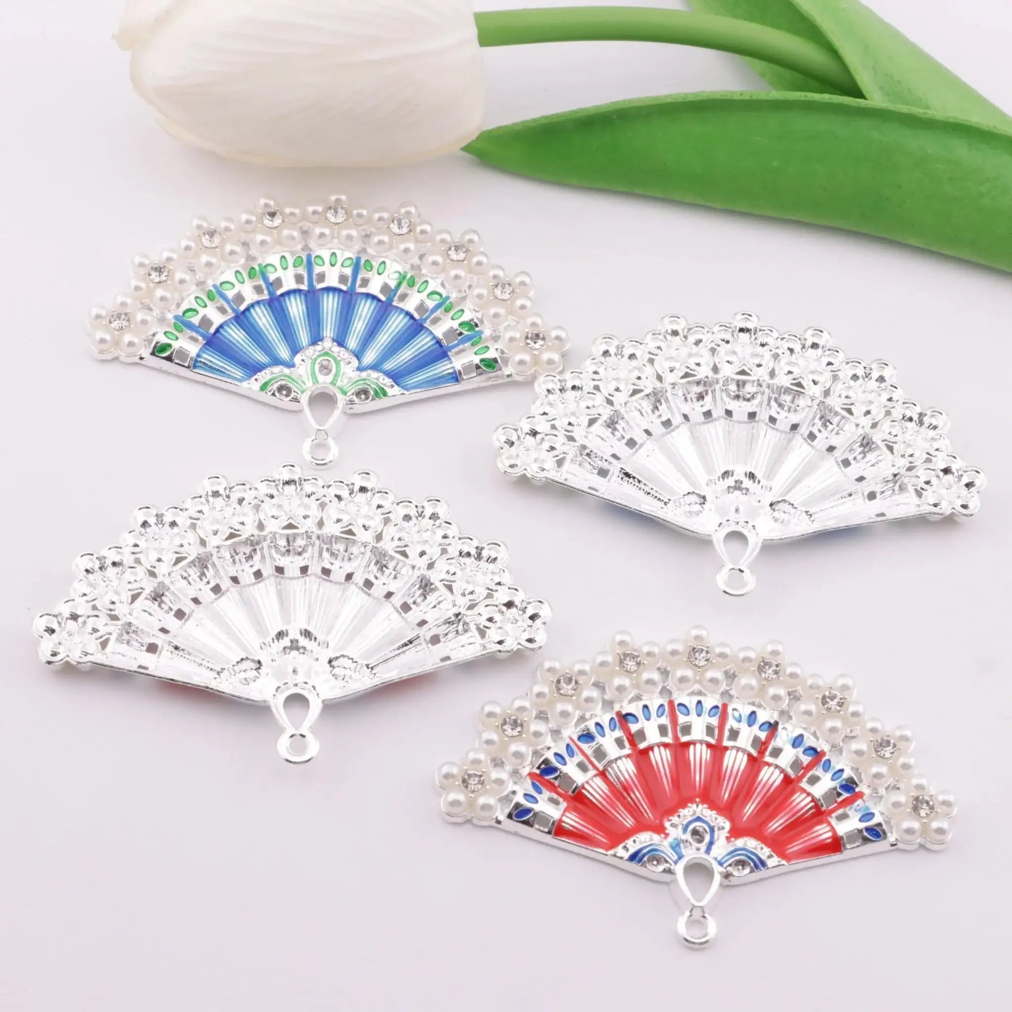 FS6192-64×41mm Fan Metal Charms Painted Colorful Fan Metal Patches -Zoe DIY Wholesale