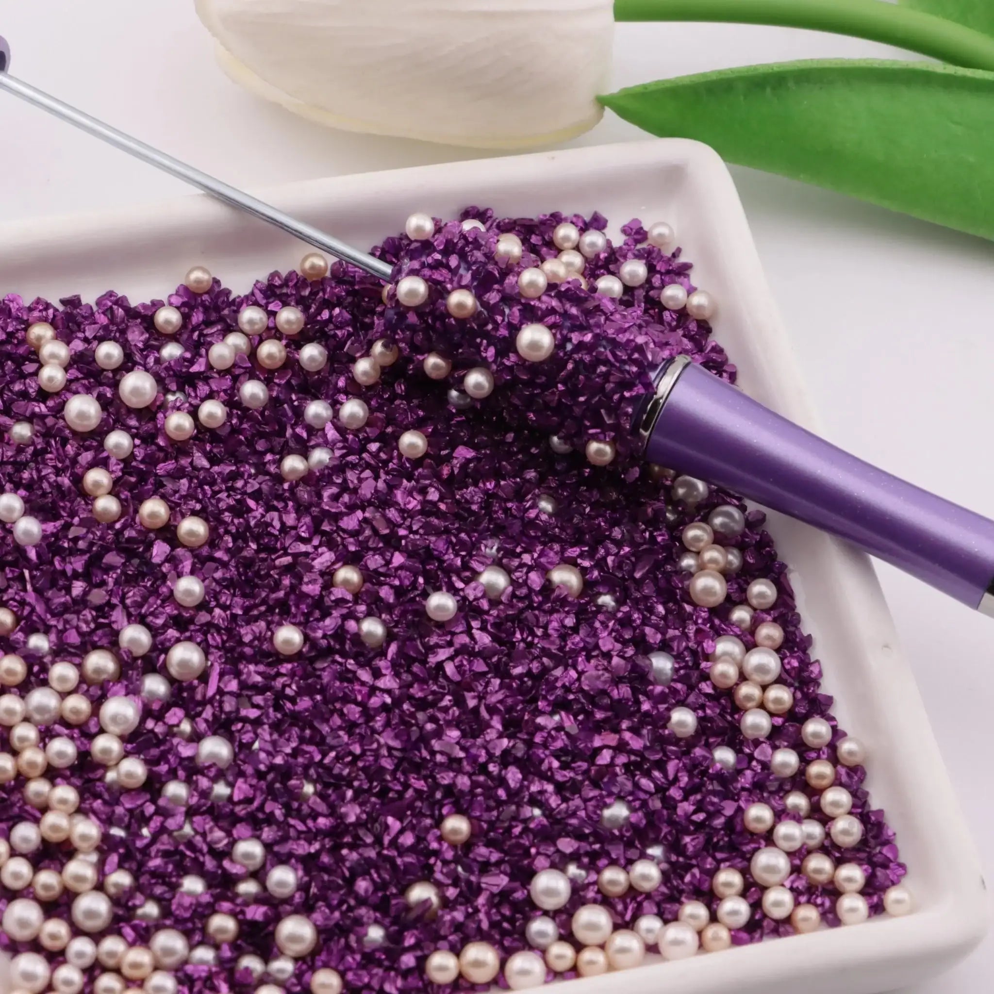 FS6298-UV Color Glass Sand + Pearl Mixed: Colored Plated Glass Sand + Pearl Mixed Style -Zoe DIY Wholesale
