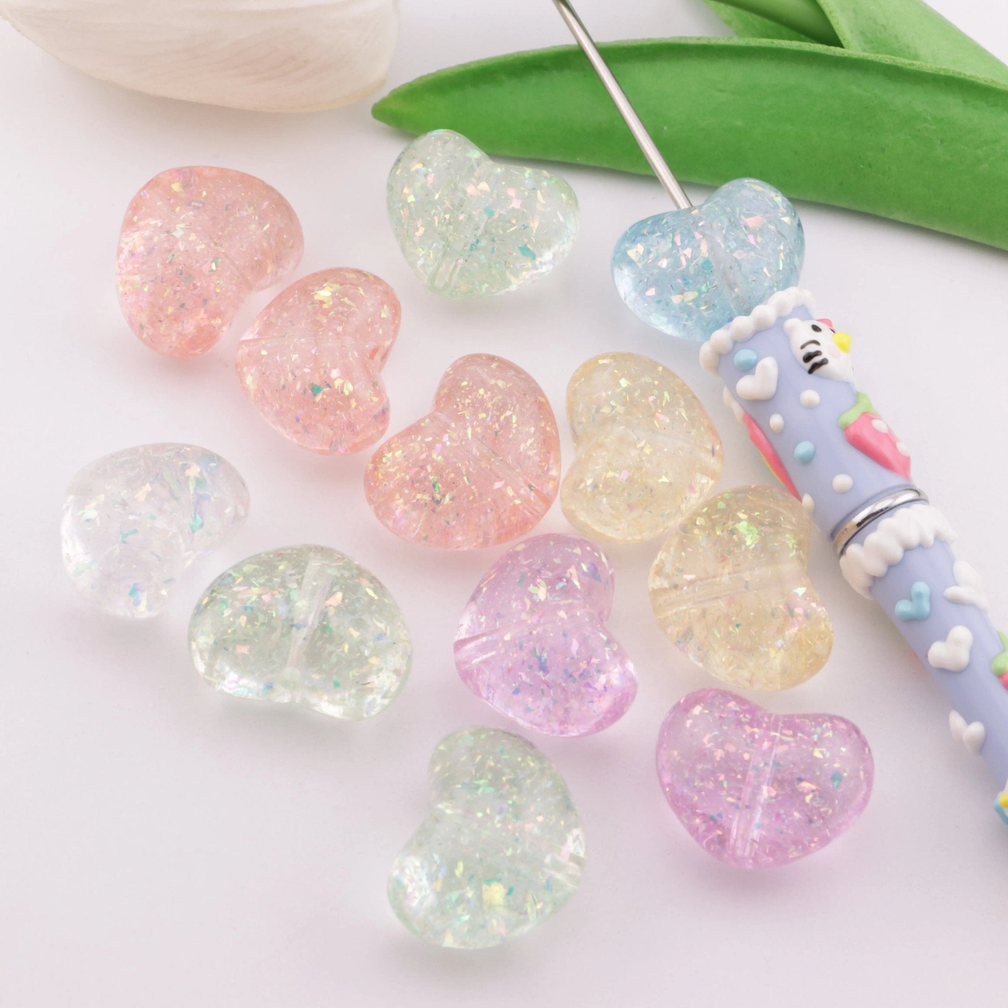 FS6337-19mm Heart Gold Foil Resin Beads -Zoe DIY Wholesale
