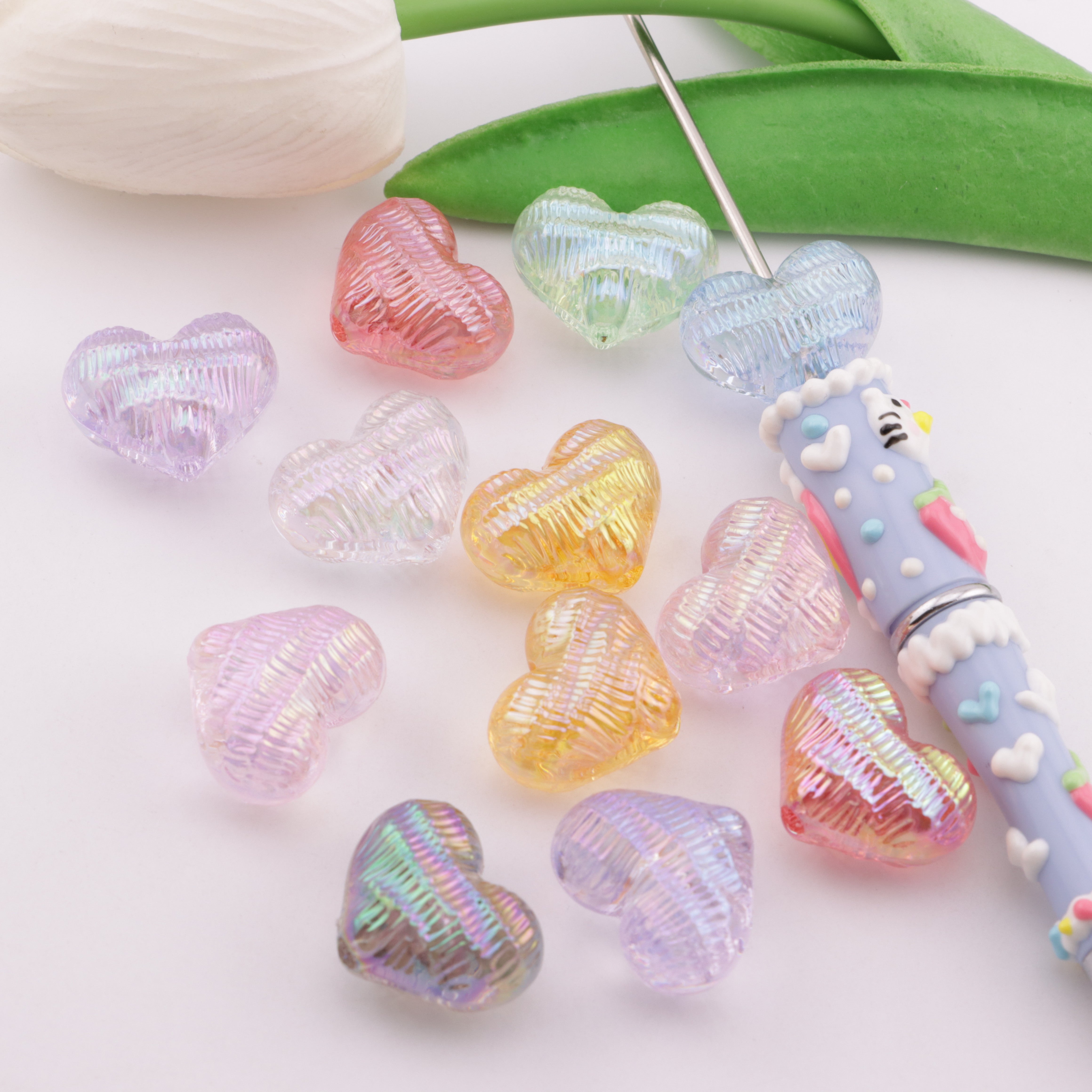 FS6339- 17mm UV Heart Beads With Wrinkled Surface Zoe's DIY Shop