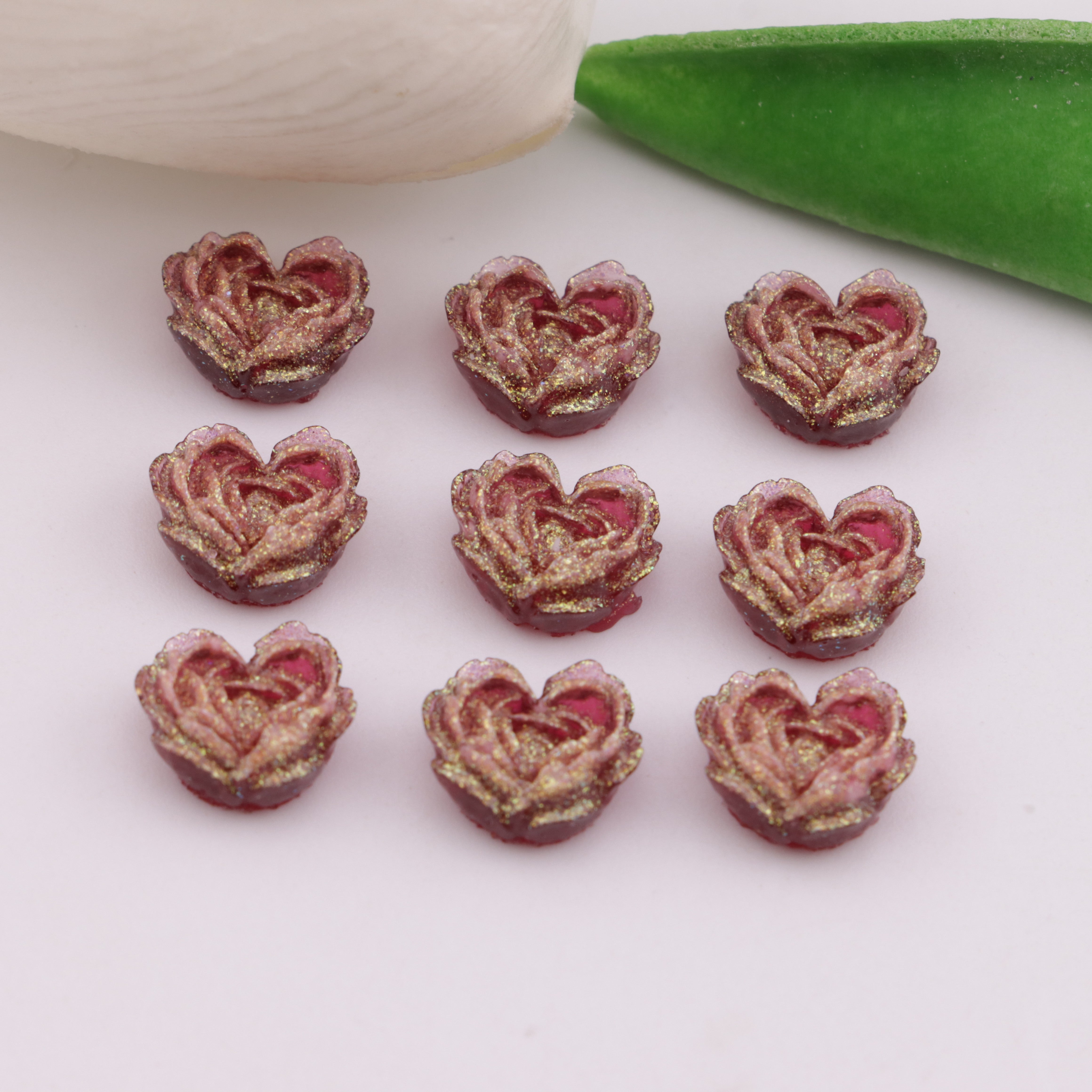 FS6351- About 9×10mm Deep - Color Luminous Heart Soft Flower Charms Zoe's DIY Shop
