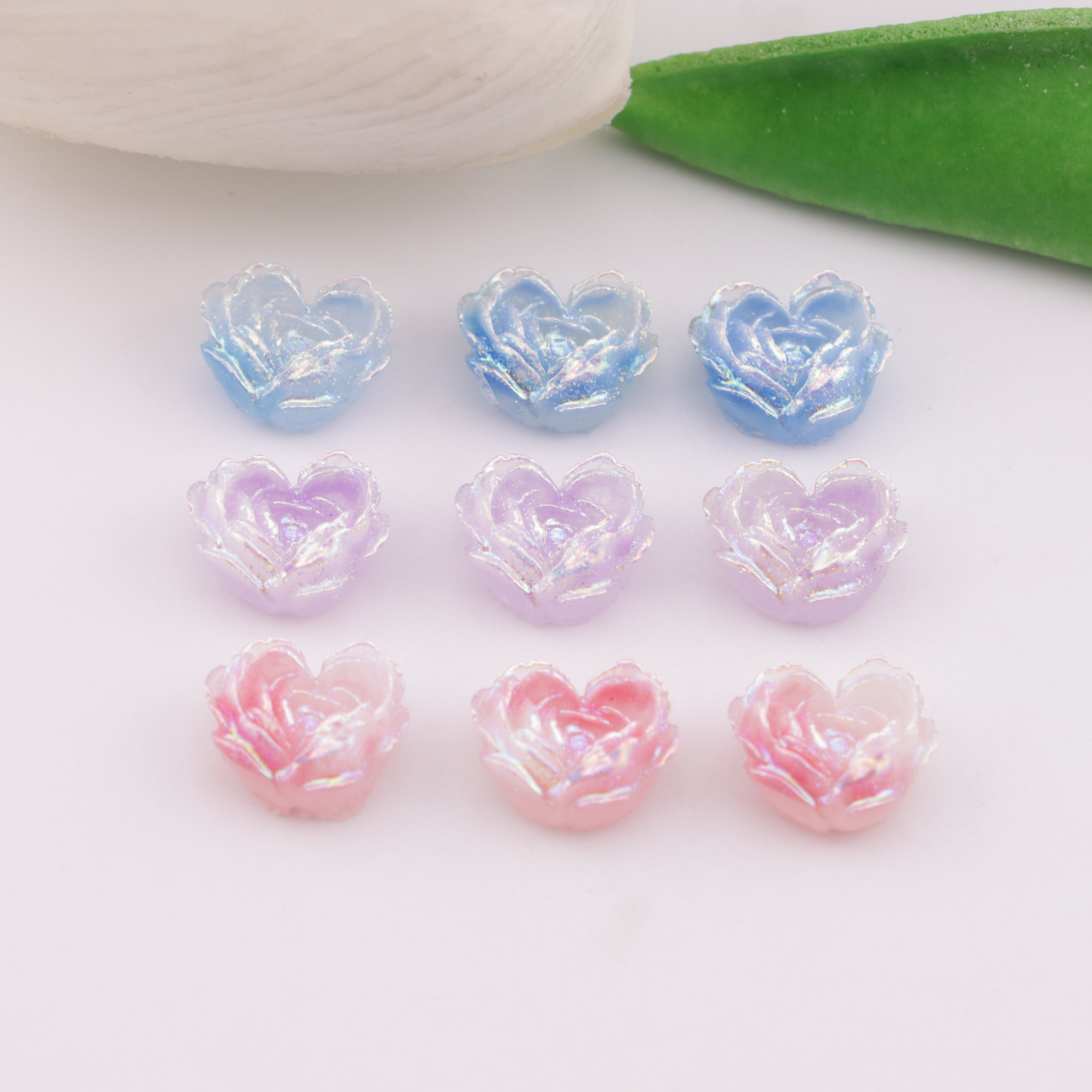 FS6353- About 9×10mm Uv Luminous Heart Soft Flower Charms Night - Glow Mother - of - Pearl Heart Soft Flower Patches Zoe's DIY Shop