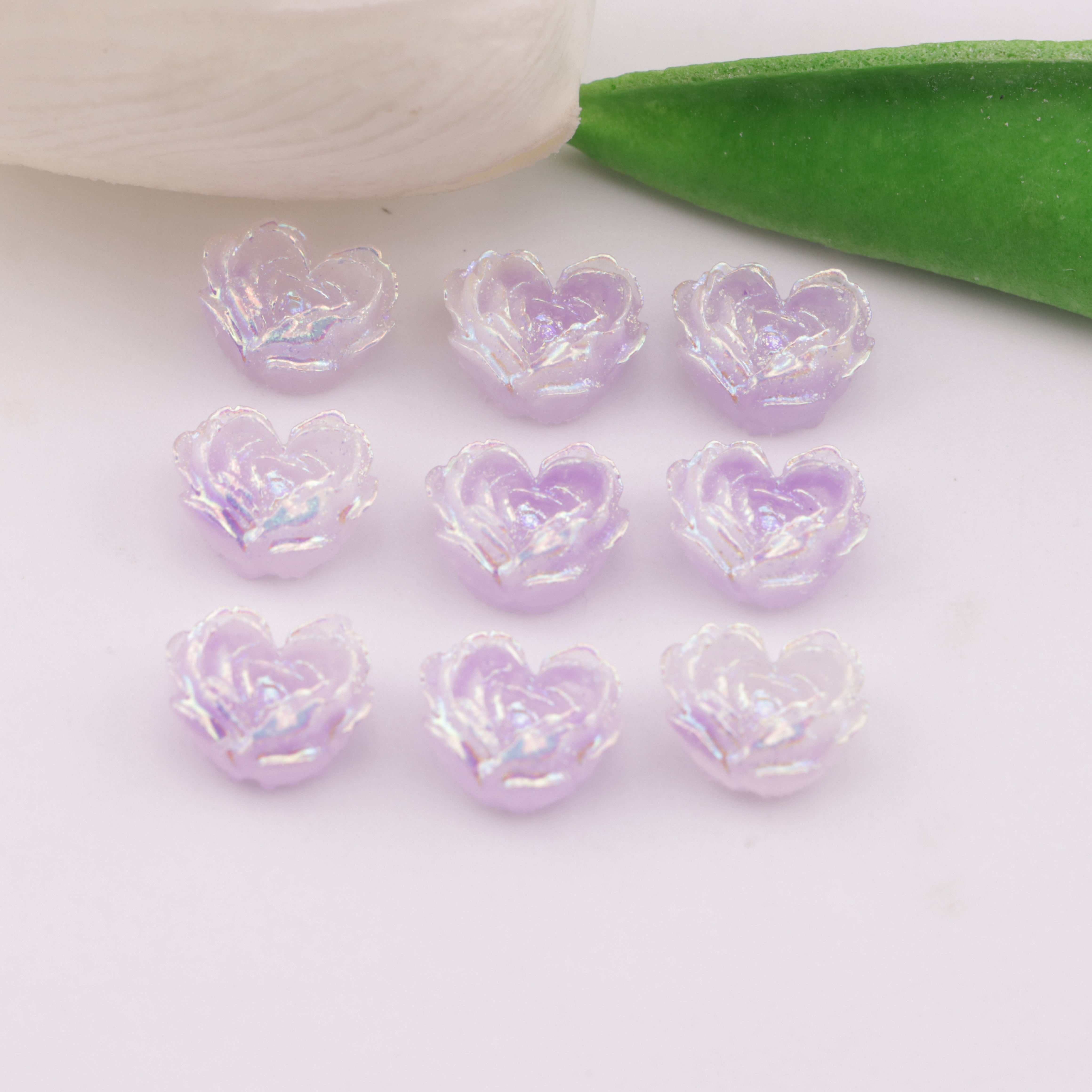 FS6353- About 9×10mm Uv Luminous Heart Soft Flower Charms Night - Glow Mother - of - Pearl Heart Soft Flower Patches Zoe's DIY Shop