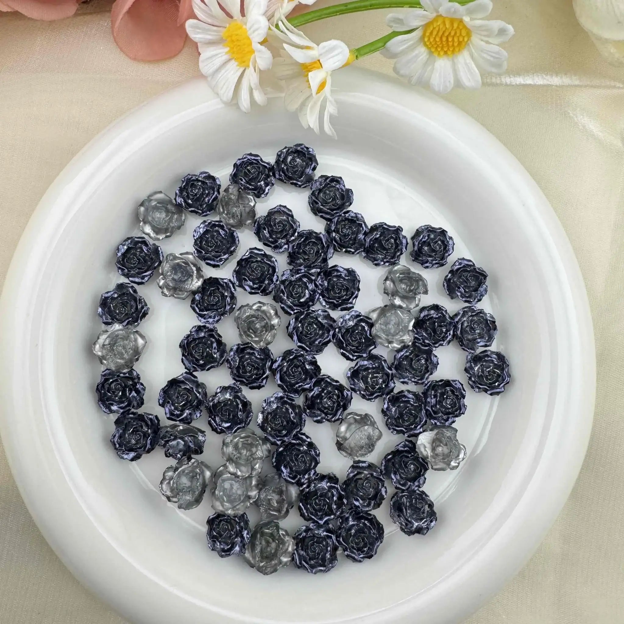 FS6388-11mm Black Blue Small Flower Nail Charms For Making Fancy Beads Or Fancy Beadable Pens For DIY Project -Zoe DIY Wholesale