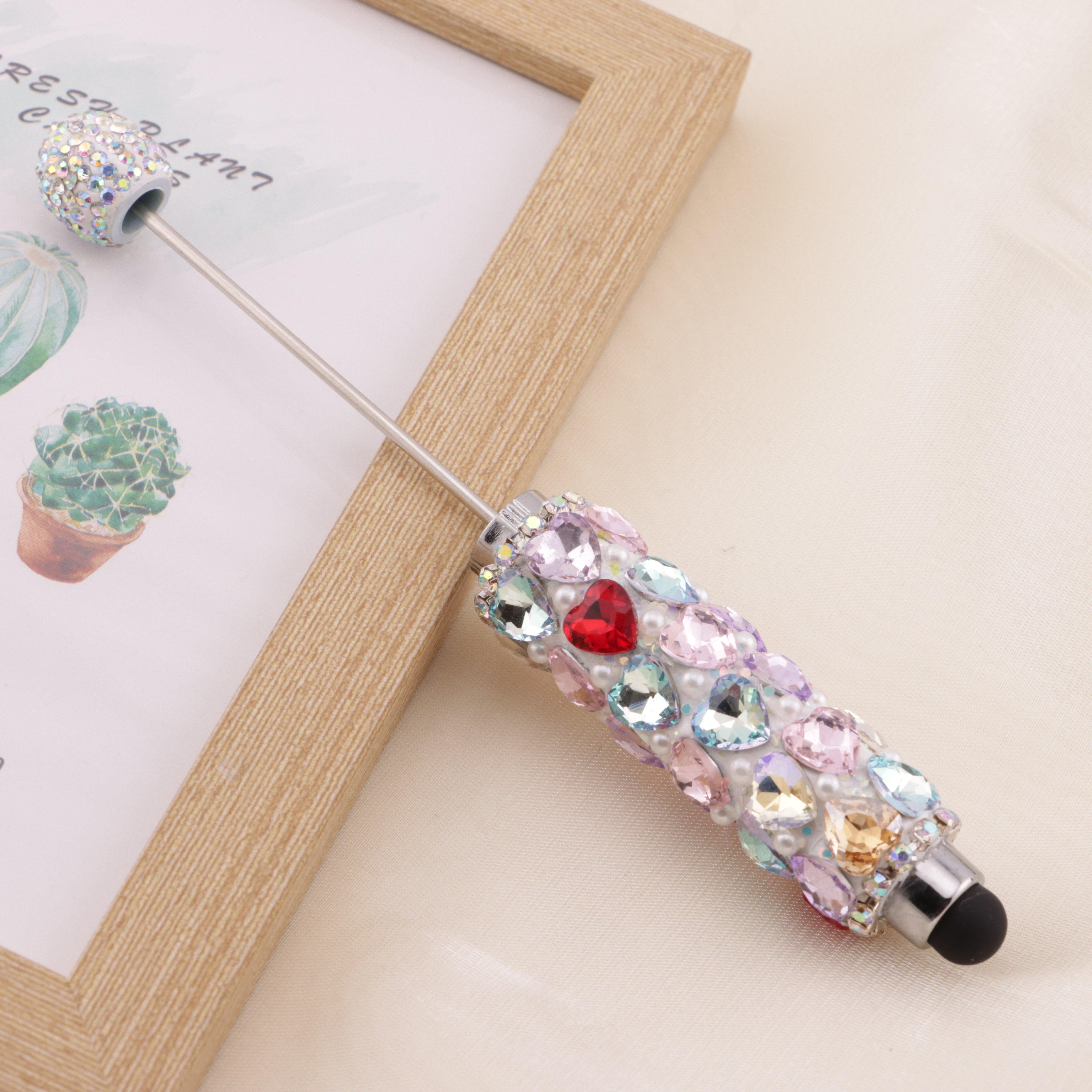FS6396- Full Of Love Diamonds Beadable Stylus Pens Lovingly Heart - Shaped Diamond - Strung Bead Stylus Pens Zoe's DIY Shop