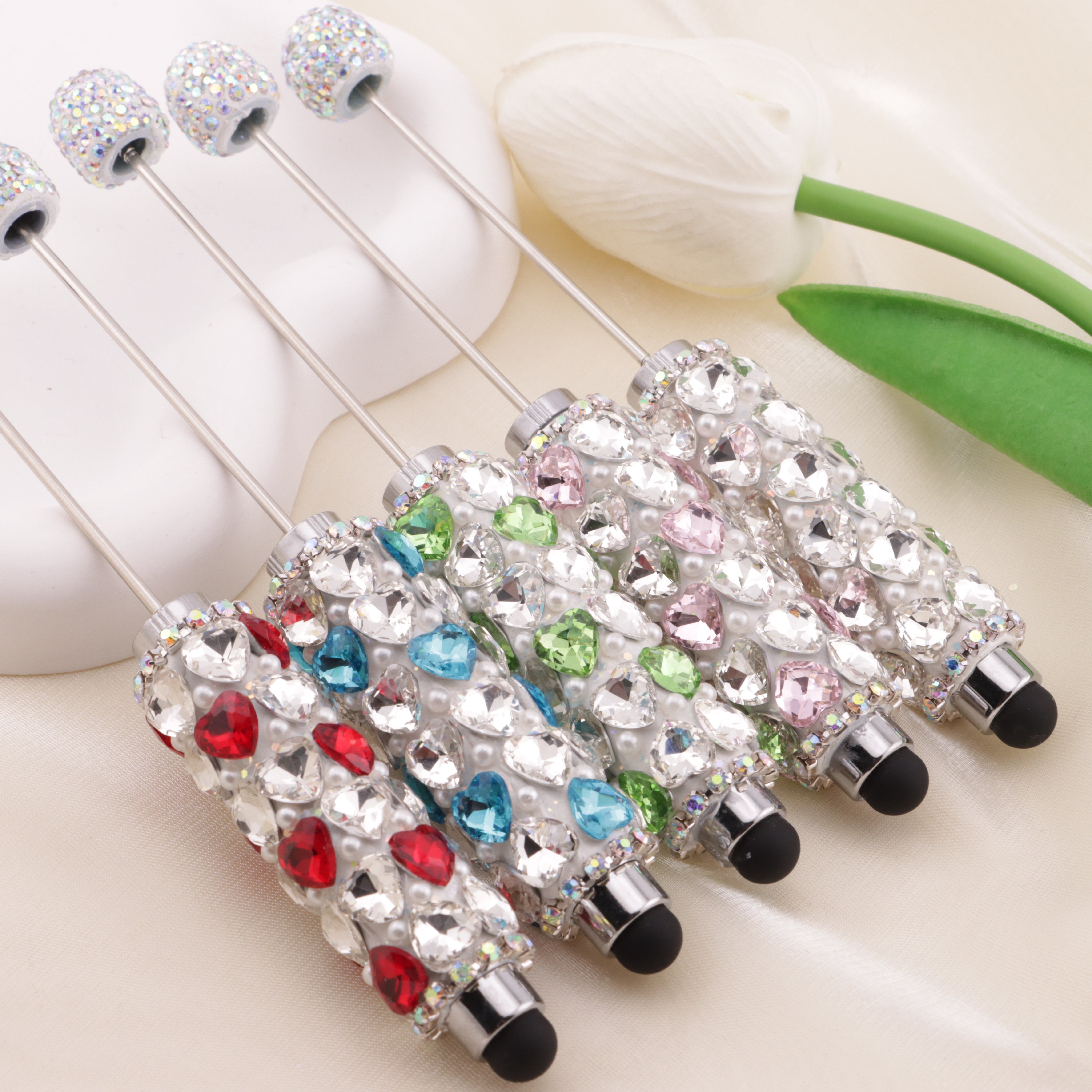 FS6396- Full Of Love Diamonds Beadable Stylus Pens Lovingly Heart - Shaped Diamond - Strung Bead Stylus Pens Zoe's DIY Shop