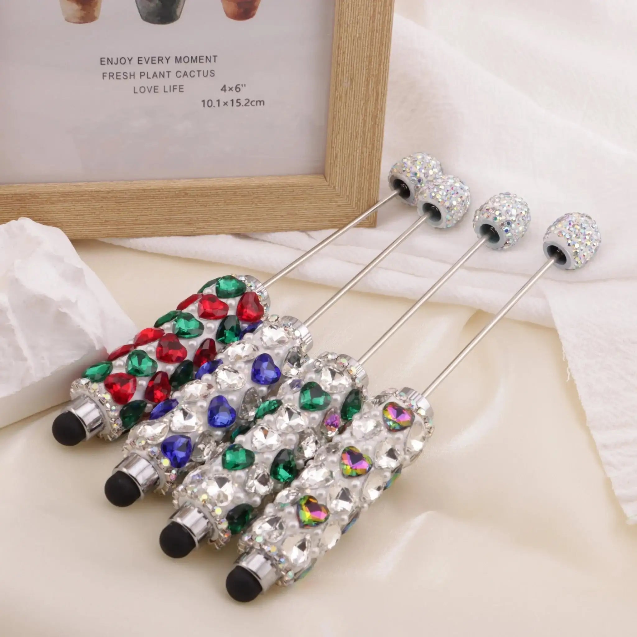 FS6396-Full Of Love Diamonds Beadable Stylus Pens Lovingly Heart - Shaped Diamond - Strung Bead Stylus Pens -Zoe DIY Wholesale