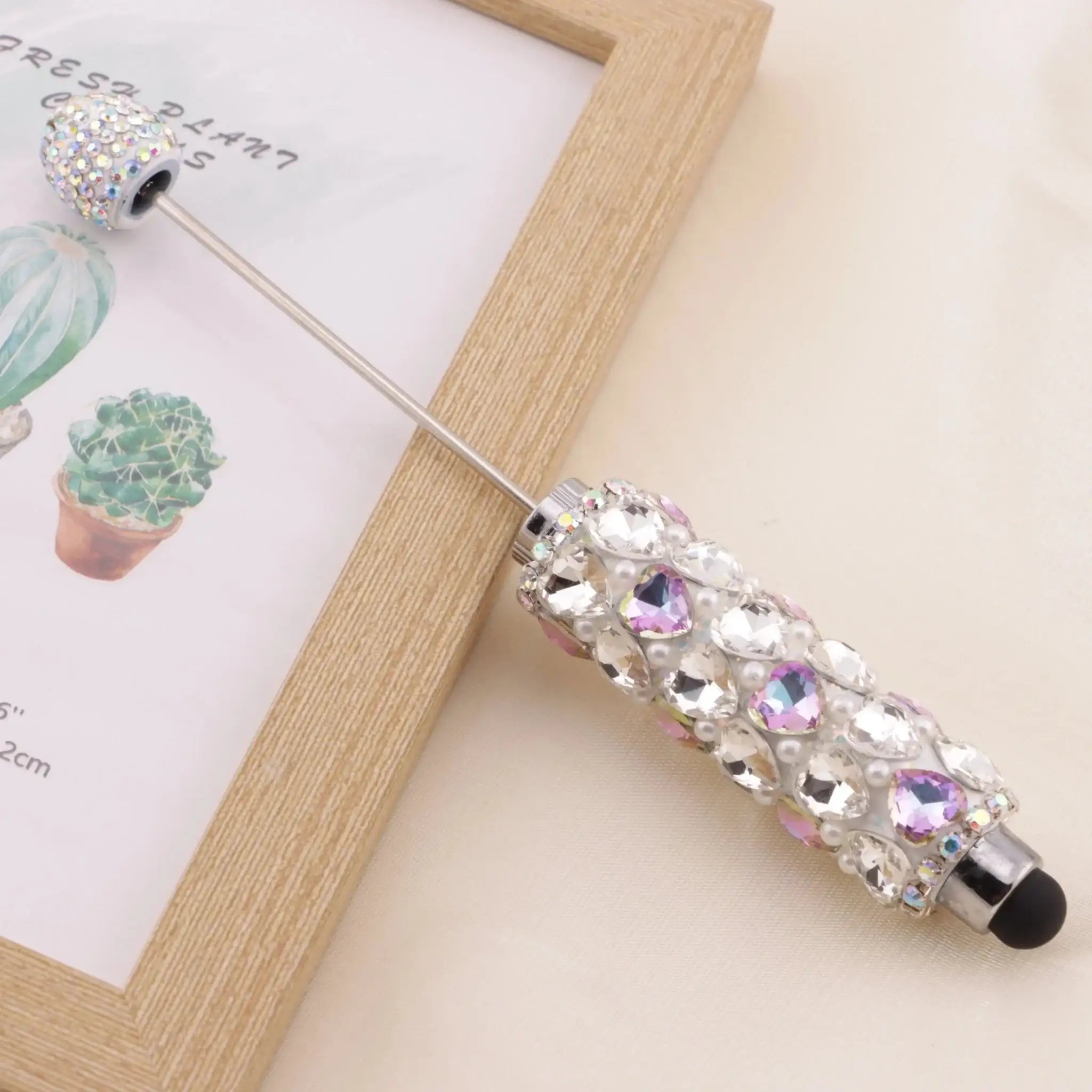 FS6396-Full Of Love Diamonds Beadable Stylus Pens Lovingly Heart - Shaped Diamond - Strung Bead Stylus Pens -Zoe DIY Wholesale