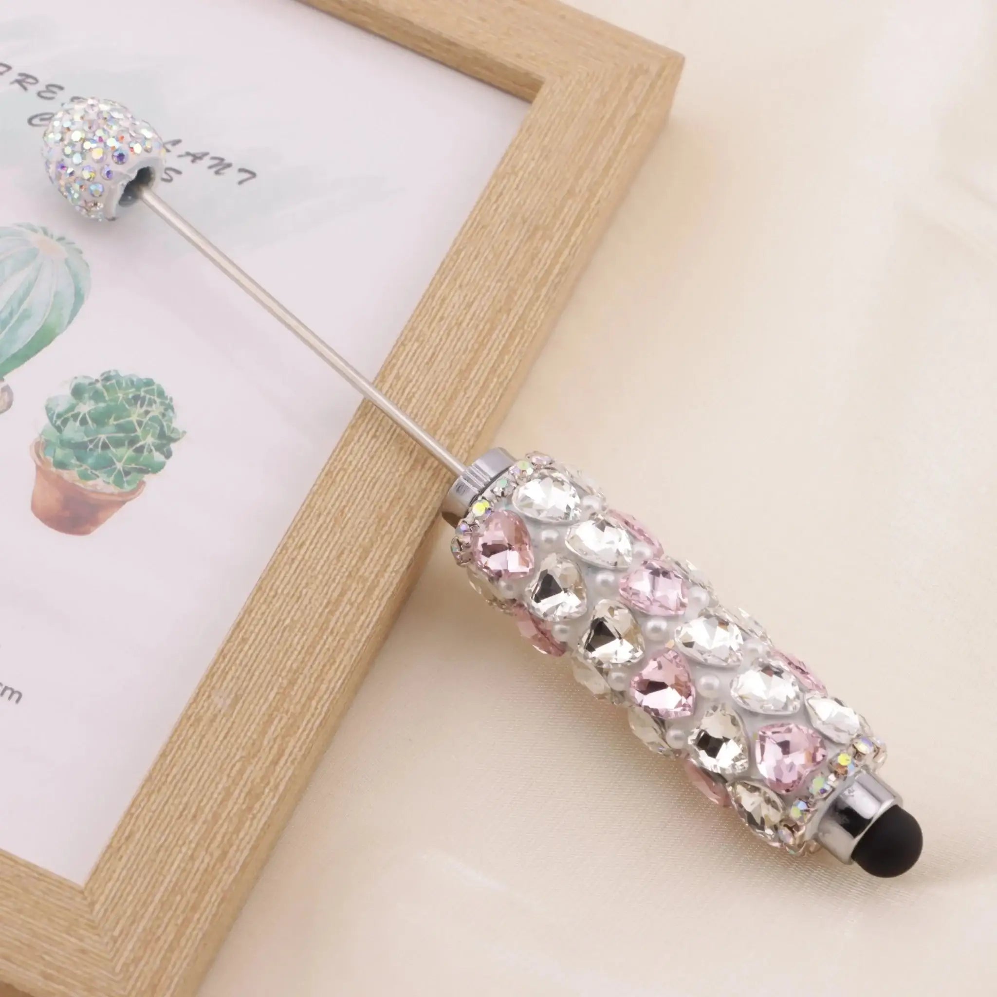 FS6396-Full Of Love Diamonds Beadable Stylus Pens Lovingly Heart - Shaped Diamond - Strung Bead Stylus Pens -Zoe DIY Wholesale